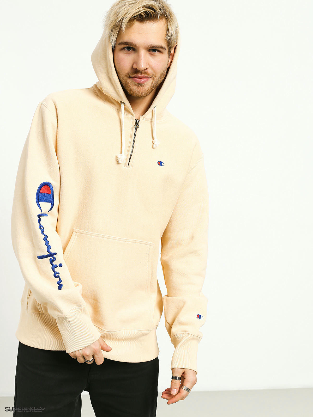 Mikina s kapucňou Champion Premium Reverse Weave Hooded Half Zip