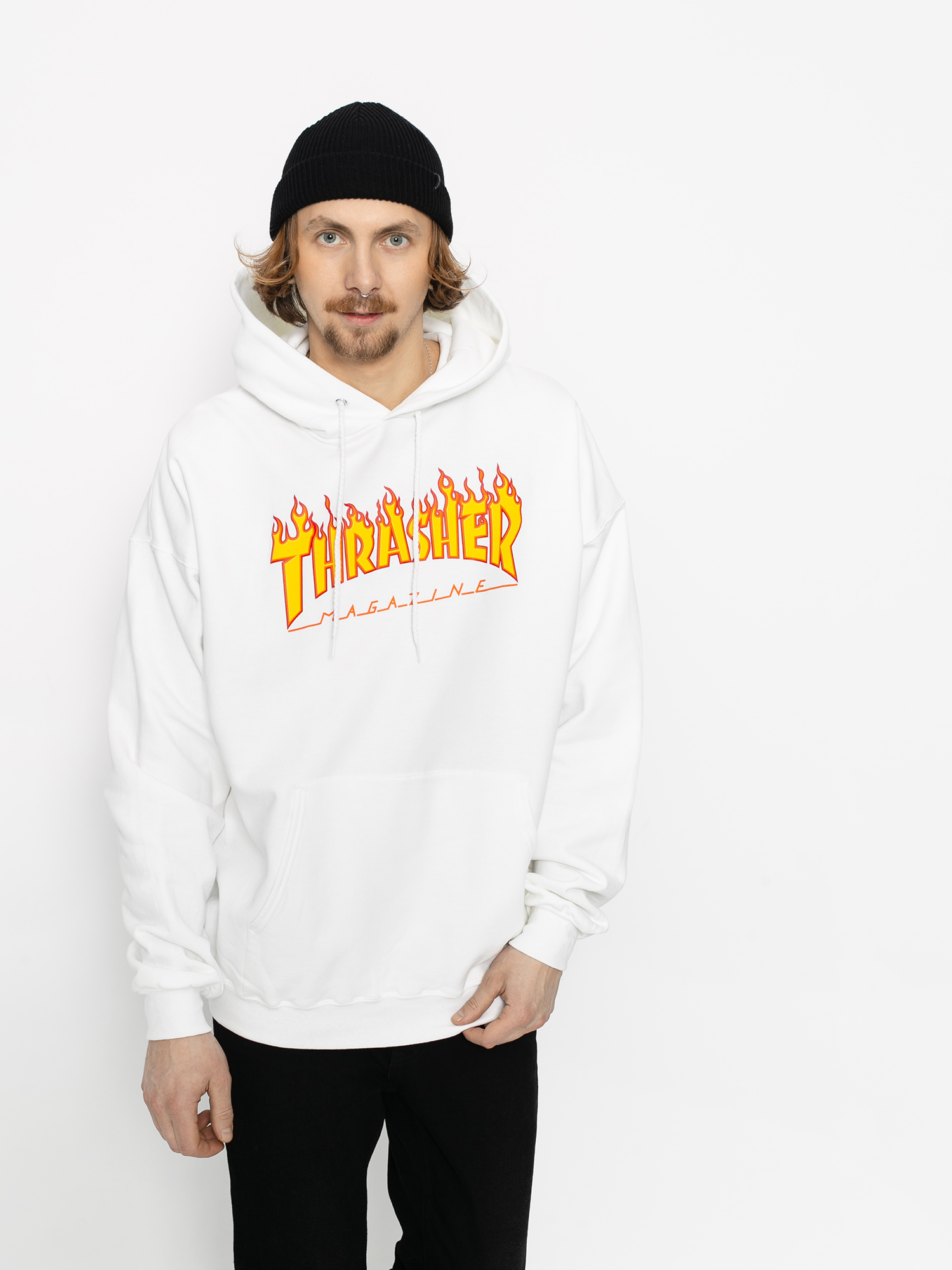 Mikina s kapucu0148ou Thrasher Flame HD (white)