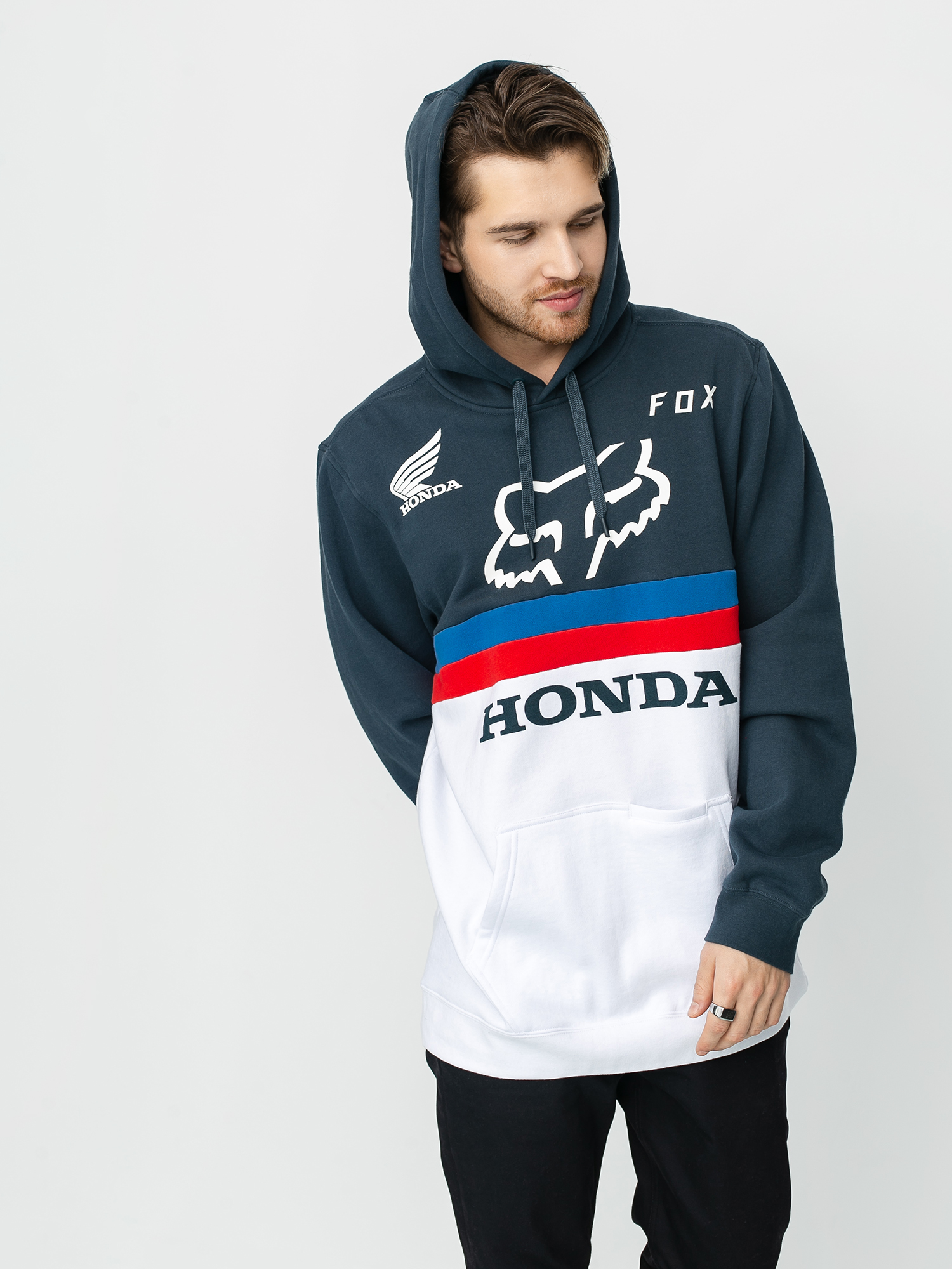 Mikina s kapucňou Fox Honda HD (nvy/wht)