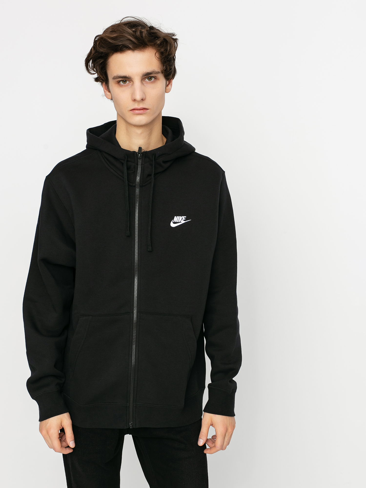 Mikina s kapucňou Nike Sportswear Club ZHD (black/black/white)