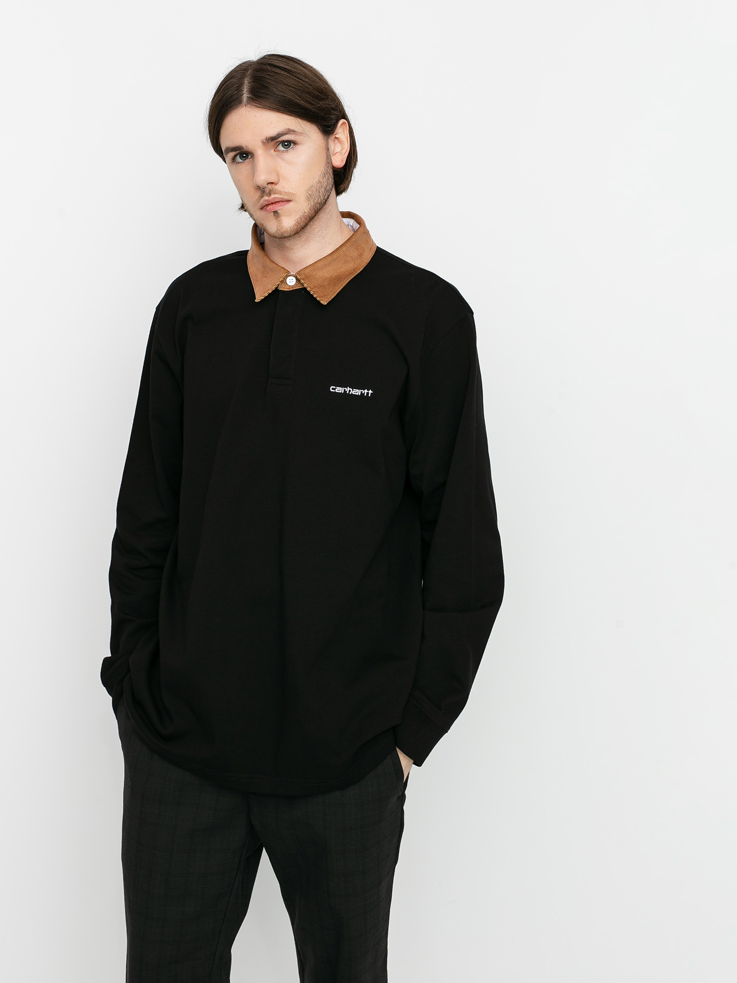 Košeľa Carhartt WIP Cord Rugby (black/hamilton brown/white)