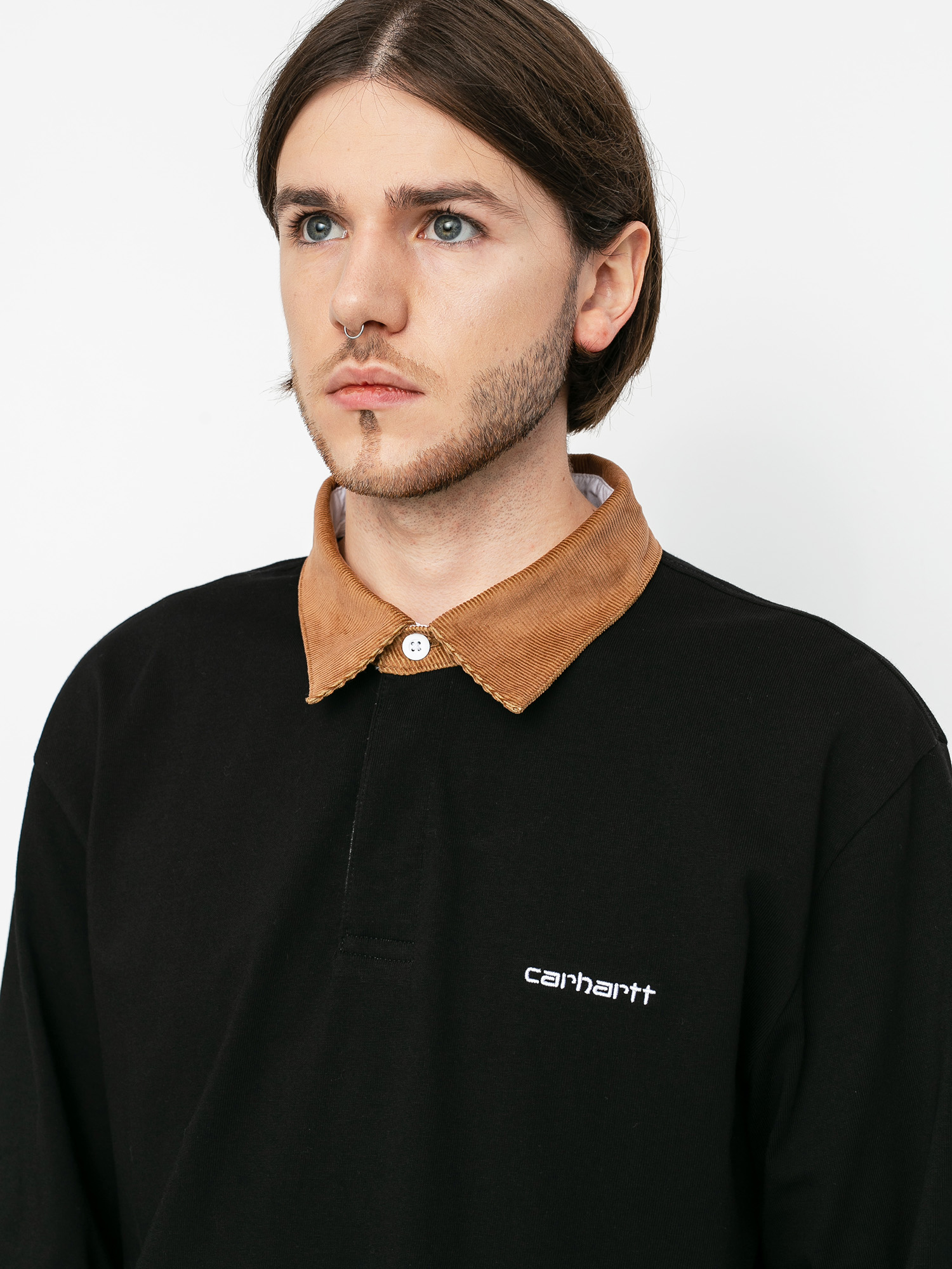 Košeľa Carhartt WIP Cord Rugby (black/hamilton brown/white)