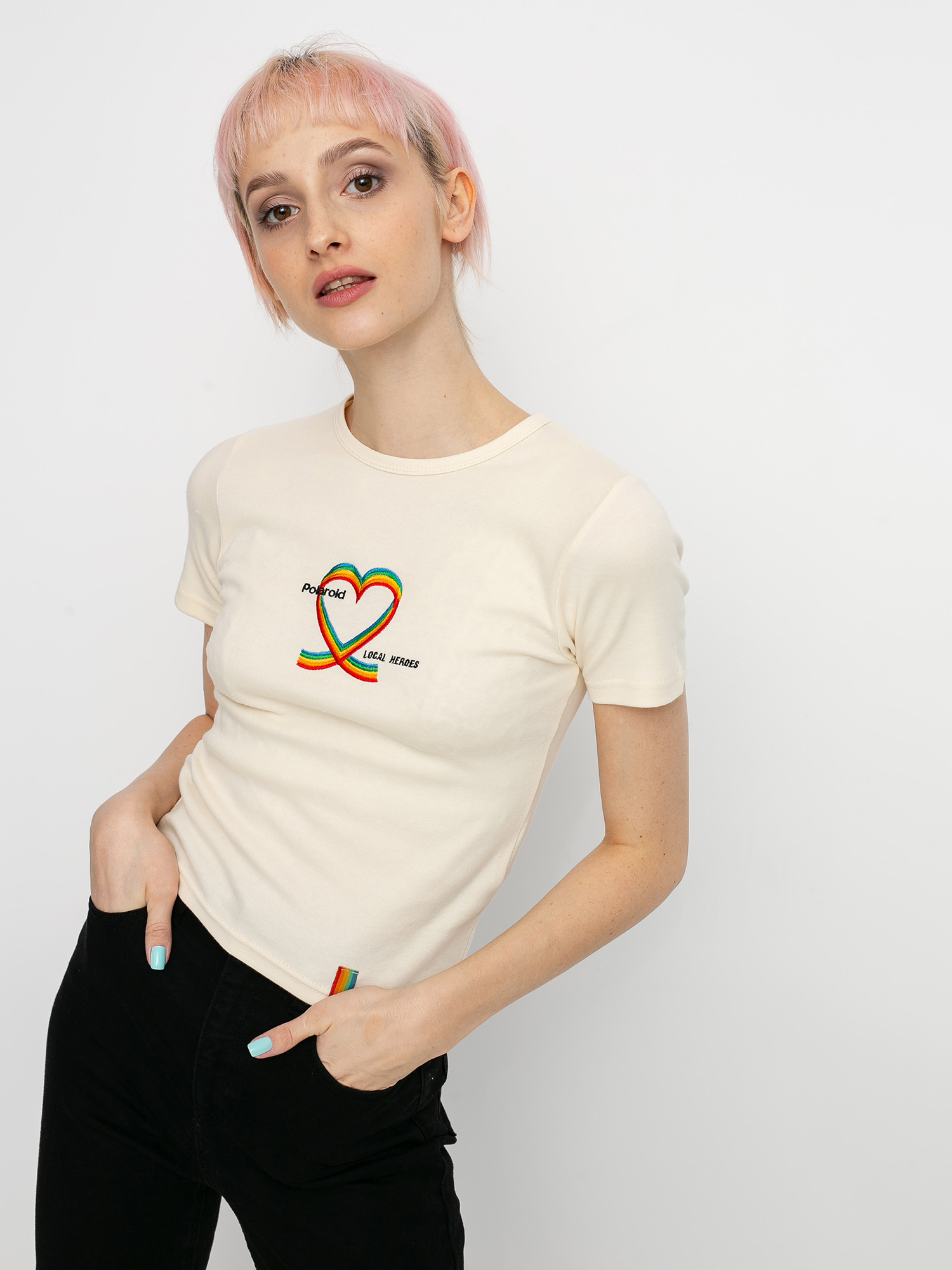 Tričko Local Heroes X Polaroid Ribbon Heart Slim Wmn (cream)