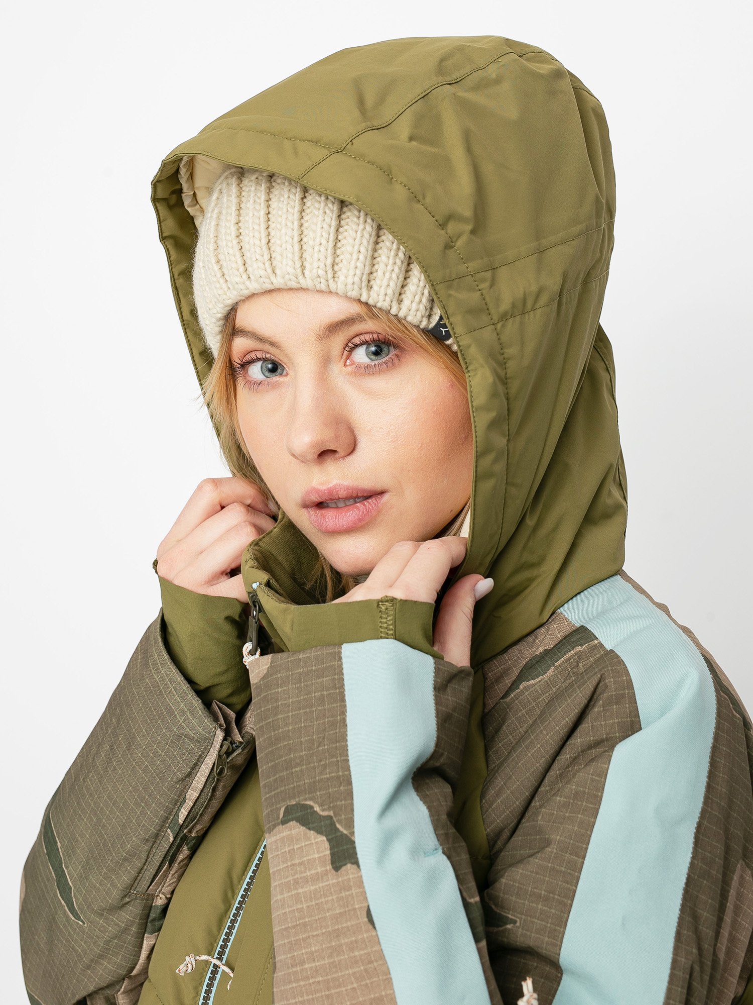 Dámska Snowboardová bunda Burton Keelan (martini olive/barren camo/ether blue)