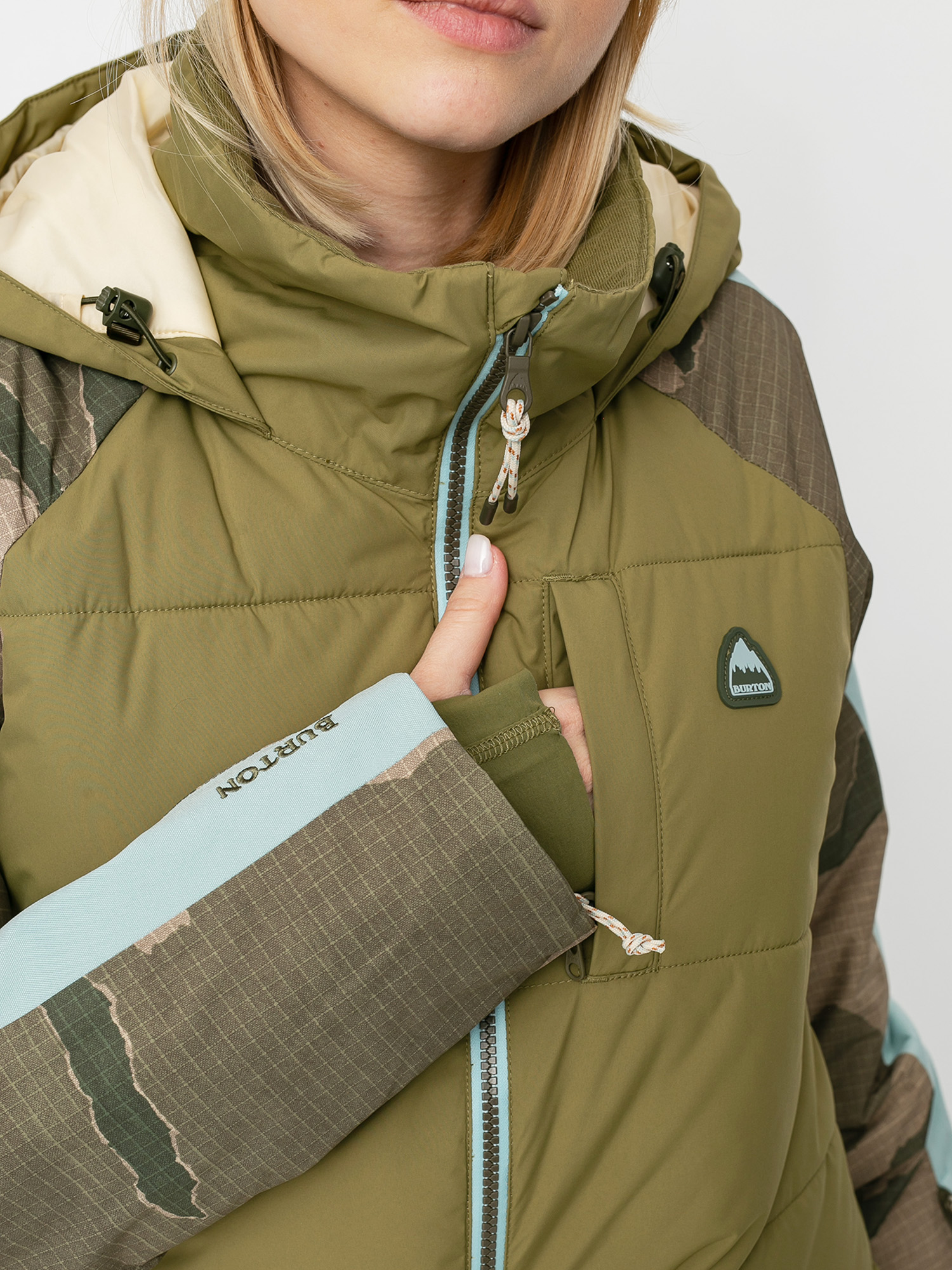 Dámska Snowboardová bunda Burton Keelan (martini olive/barren camo/ether blue)
