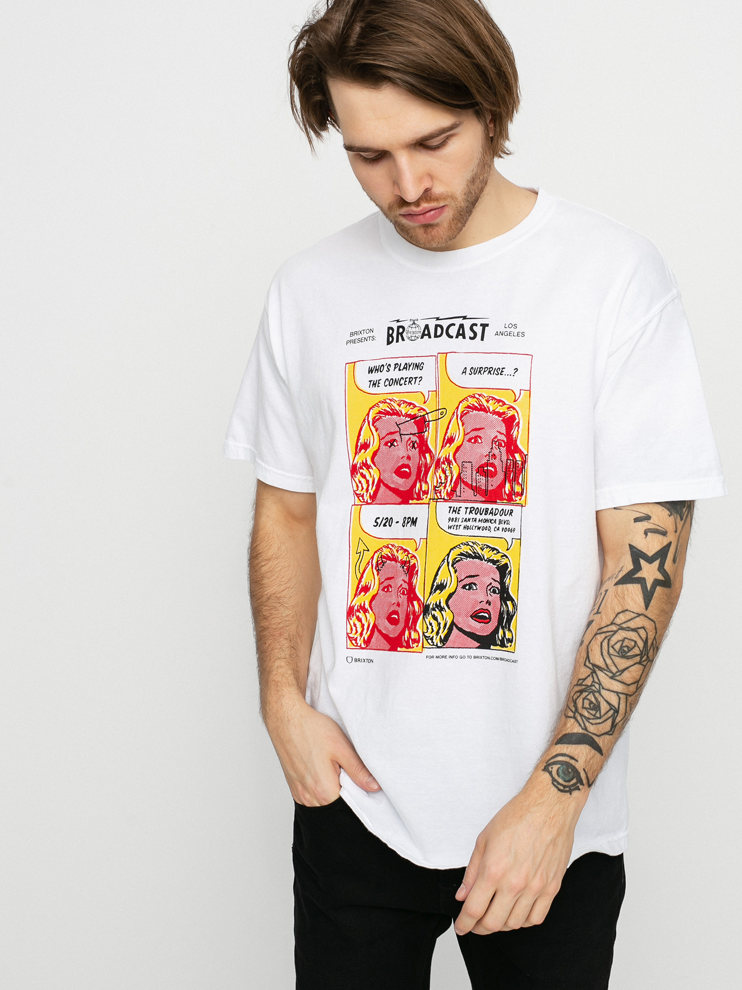Tričko Brixton La Brxtn Broadcast Stt (white garment dye)