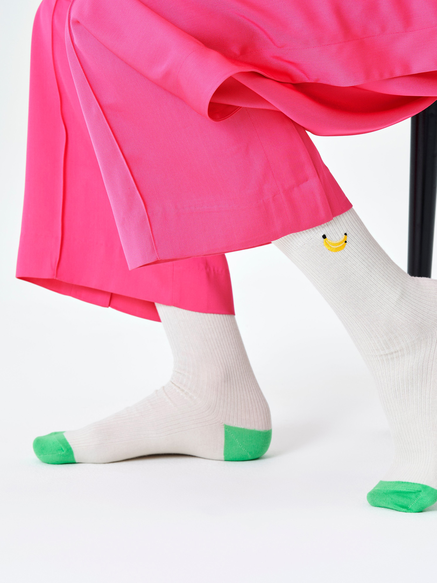 Ponožky Happy Socks Ribbed Embroidery Banana (white)