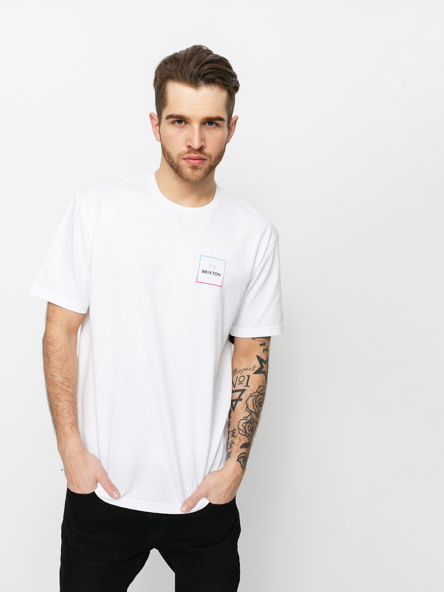 Tričko Brixton Alpha Square Stt (white/light blue/pink)