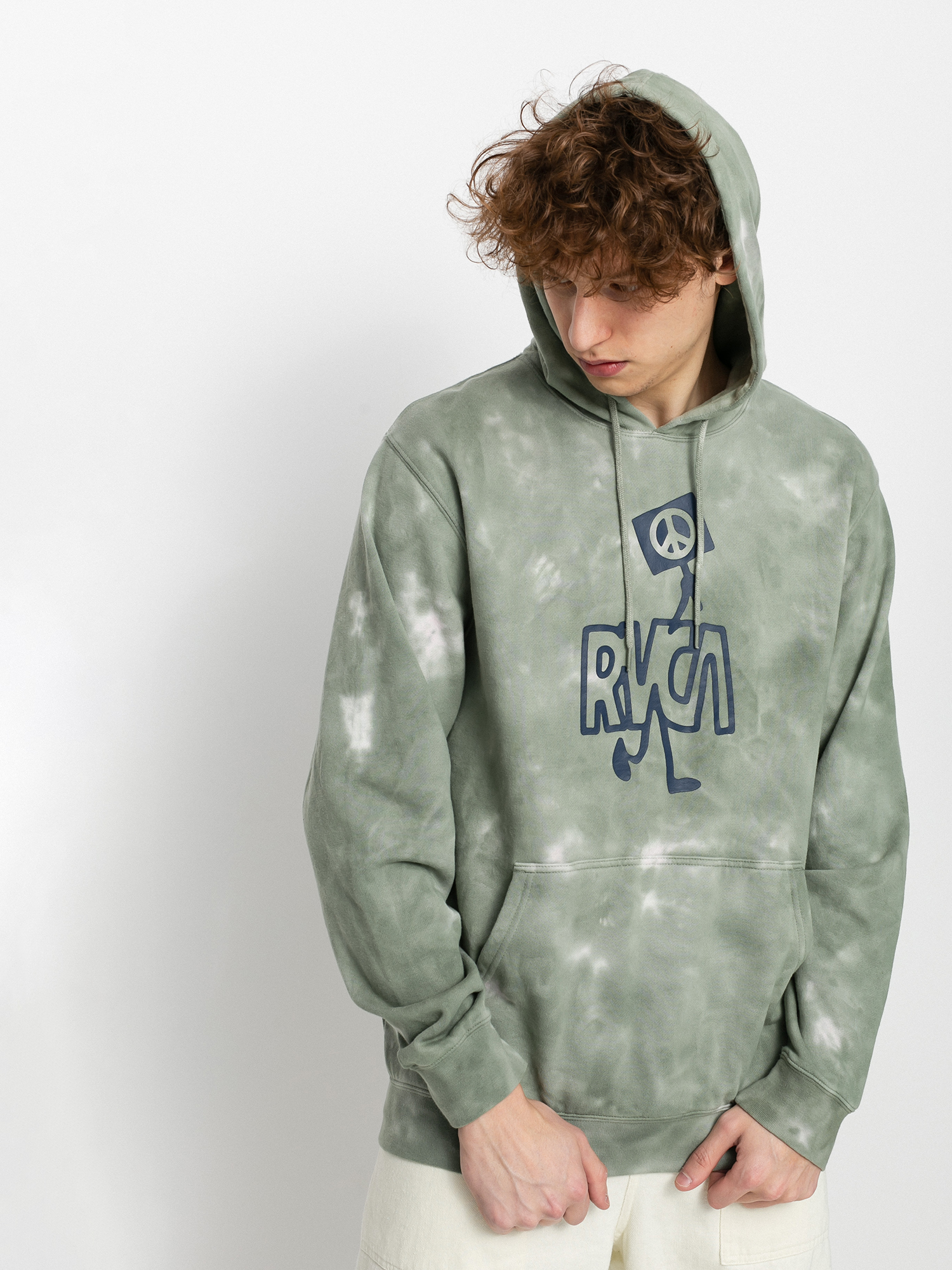 Mikina s kapucňou RVCA Nearby Tie Dye HD (green)