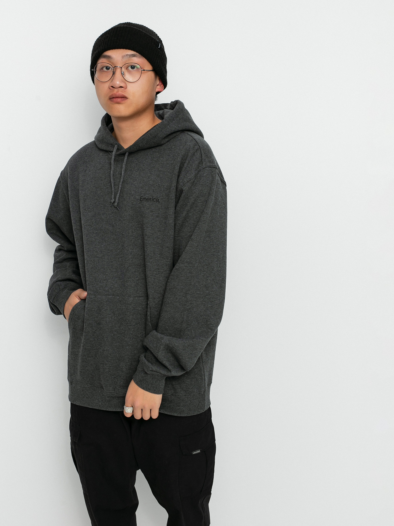 Mikina s kapucňou Emerica Pure Triangle HD (charcoal/heather)