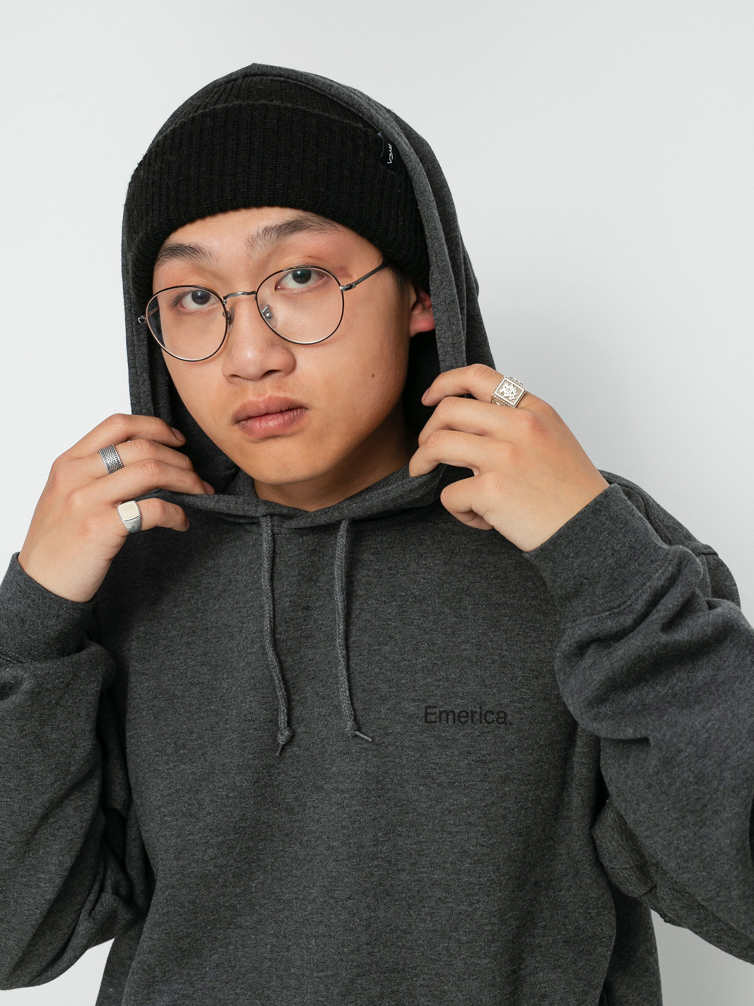 Mikina s kapucňou Emerica Pure Triangle HD (charcoal/heather)