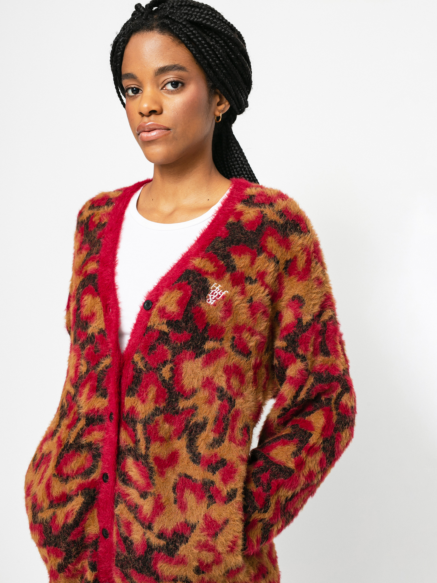 Sveter HUF Leopard Knit Duster Wmn (bloodstone)