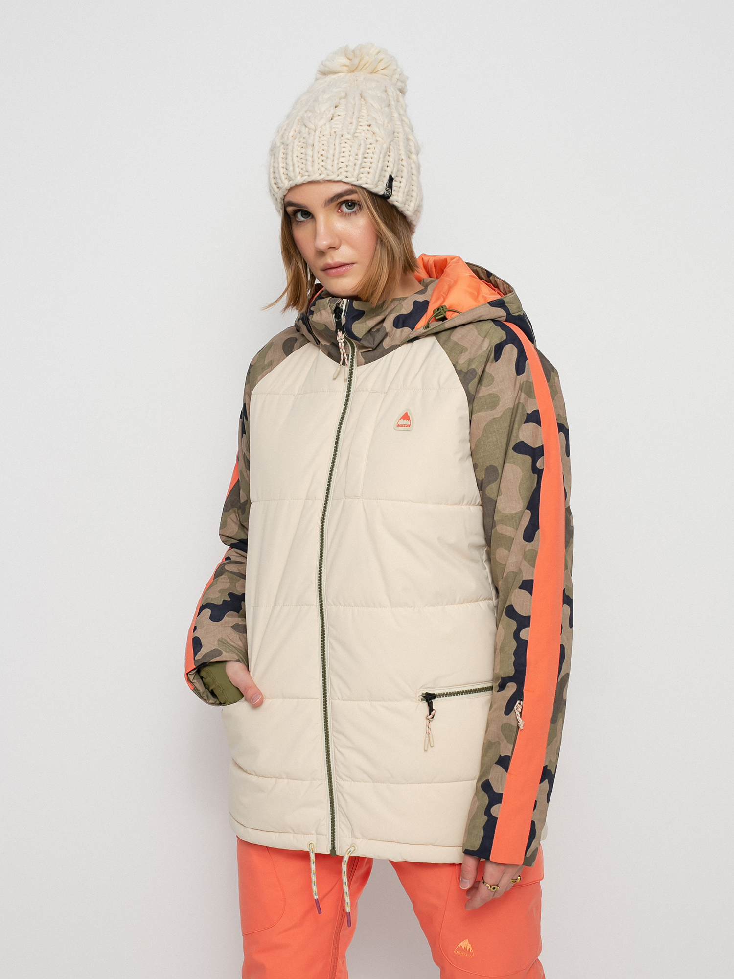 Snowboardovu00e1 bunda Burton Keelan Wmn (creme brulee/martini olive terra camo)