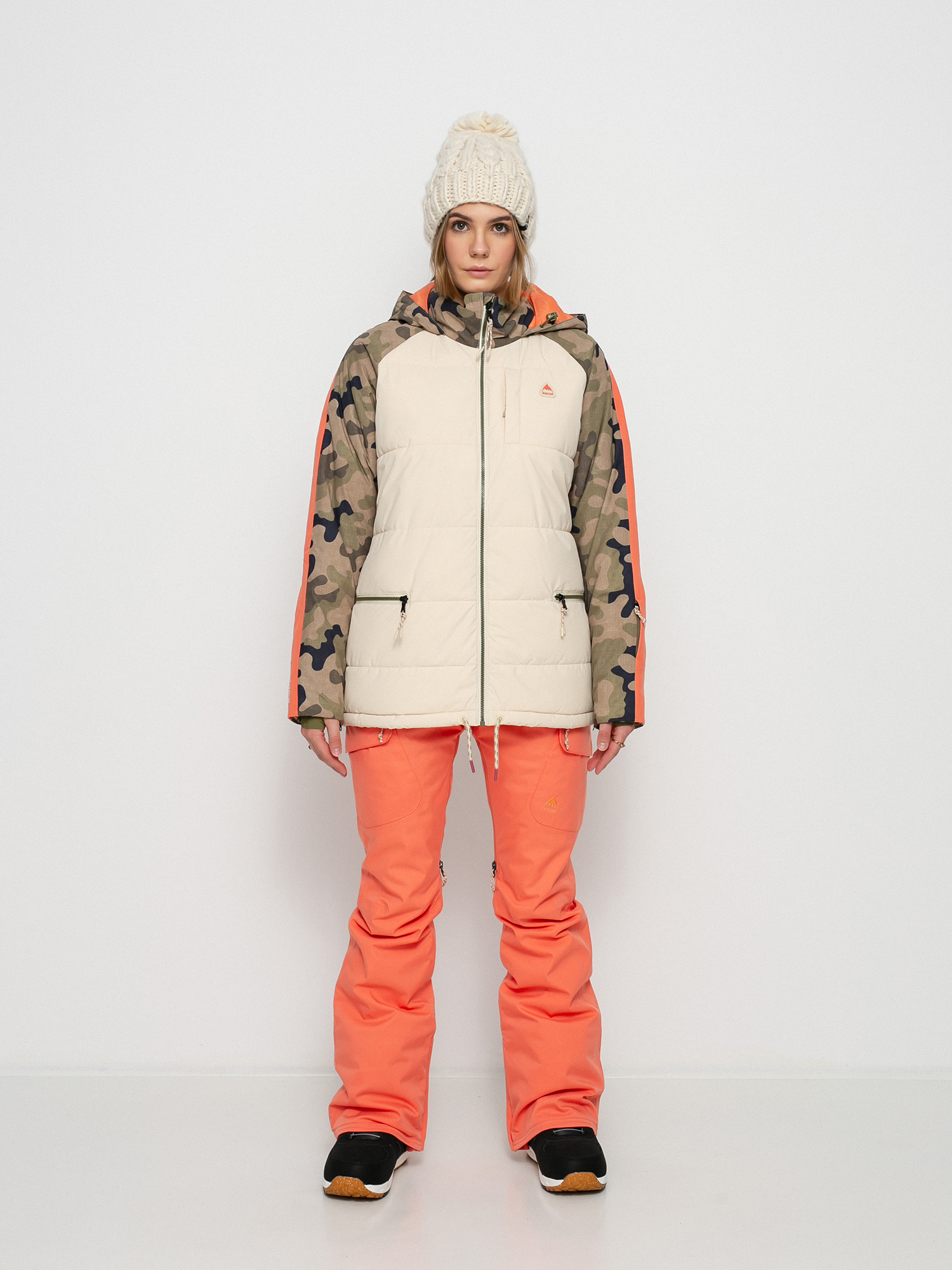 Dámska Snowboardová bunda Burton Keelan (creme brulee/martini olive terra camo)