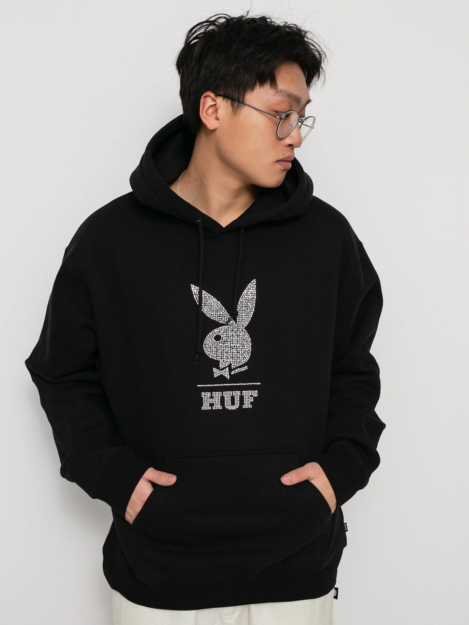 Mikina s kapucňou HUF X Playboy Rhinestone HD (black)