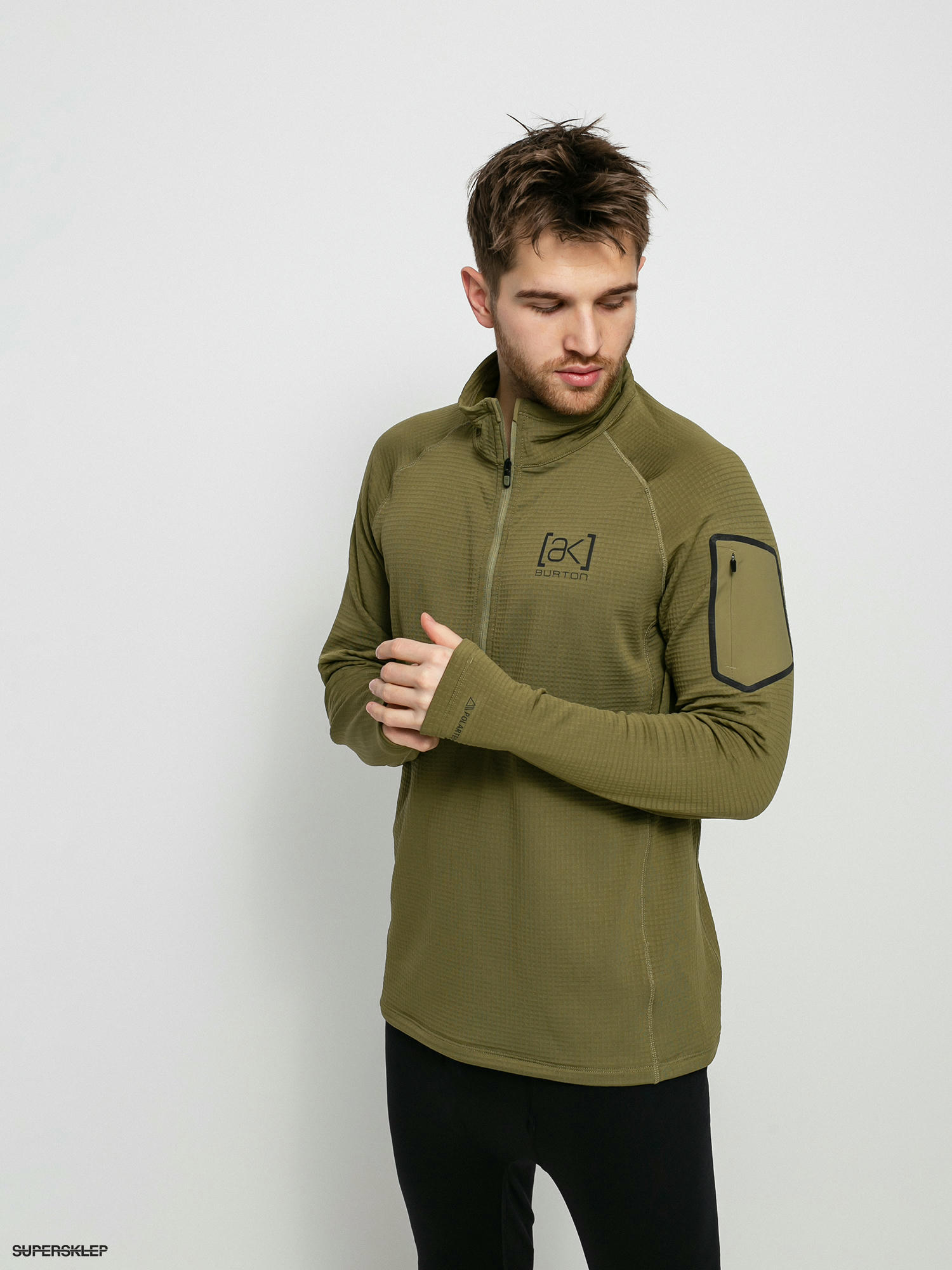 Flisov mikina Burton Ak Helium Grid Fleece Half Zip martini olive