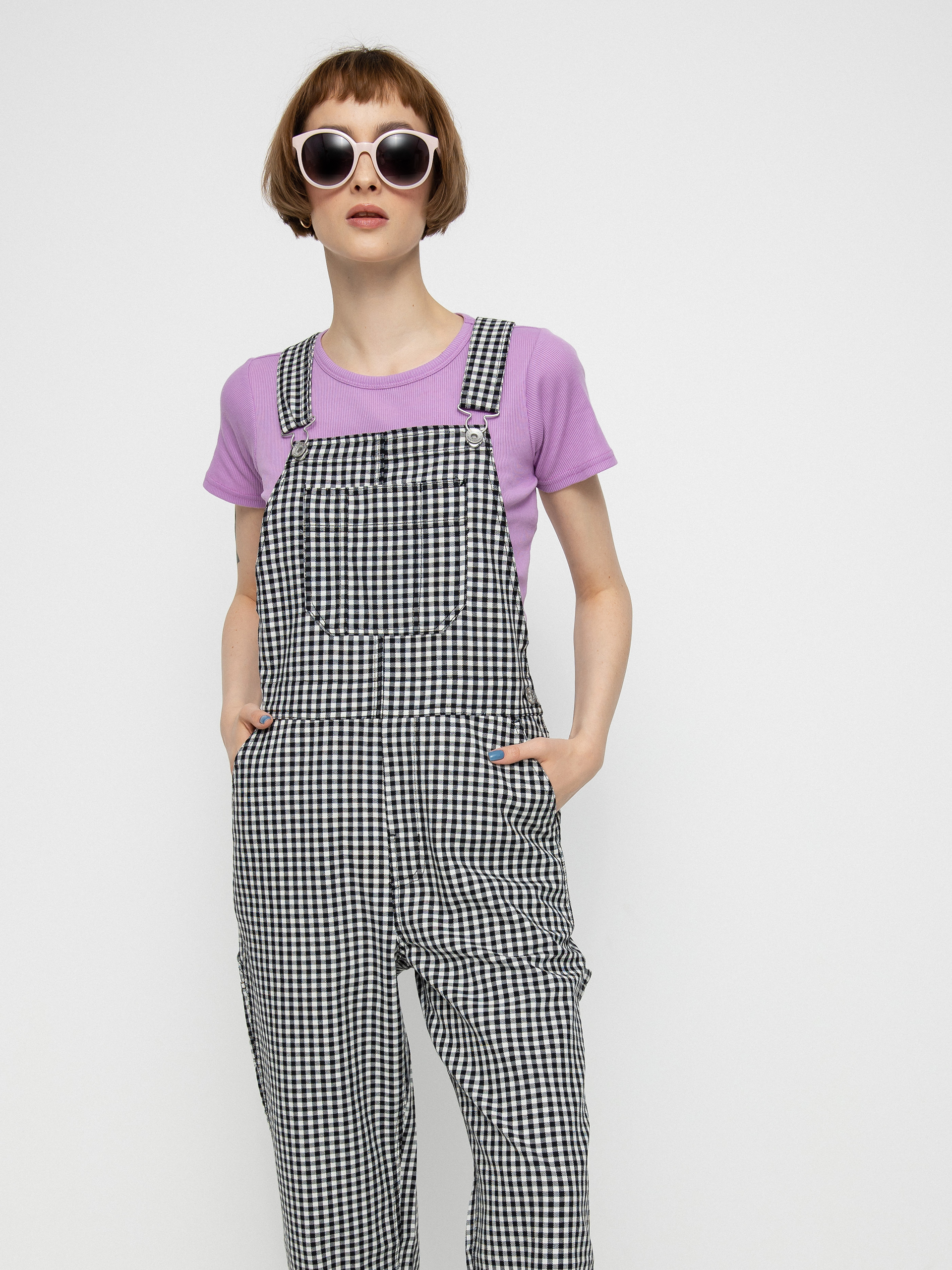 Nohavice Brixton Christina Crop Overall Wmn (black gingham)