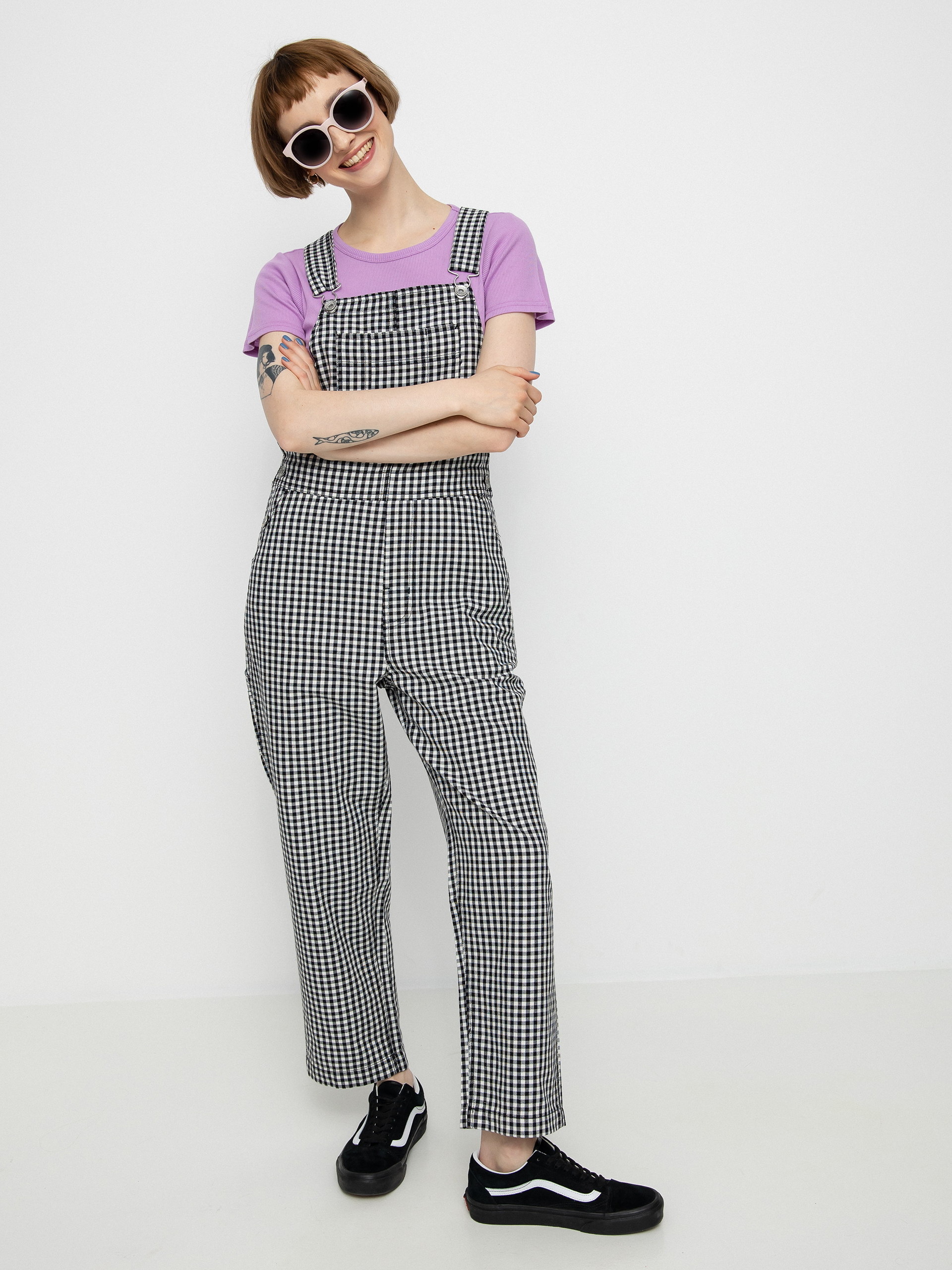 Nohavice Brixton Christina Crop Overall Wmn (black gingham)