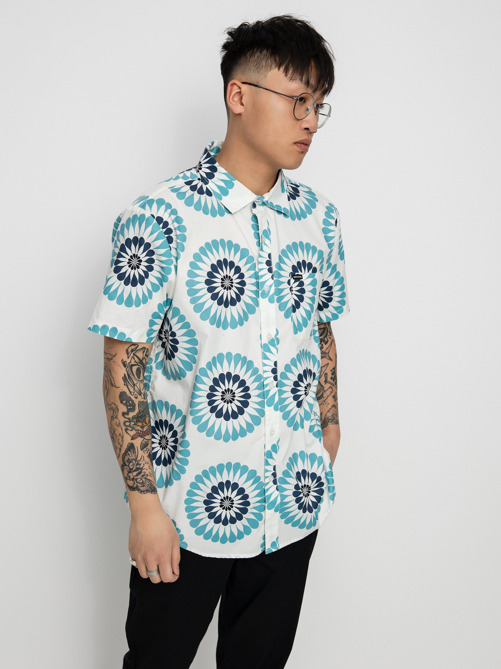 Košeľa Brixton Charter Print (off white/teal)