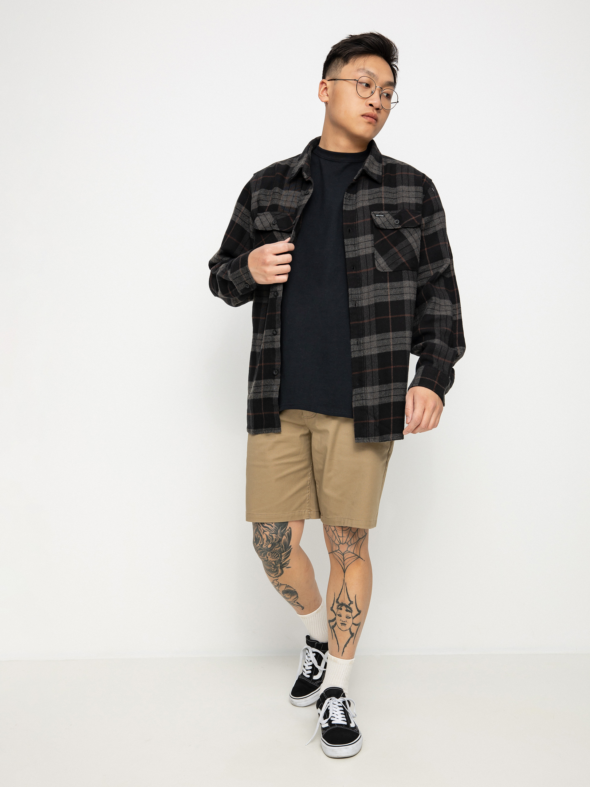 Košeľa Brixton Bowery Flannel (black/charcoal)