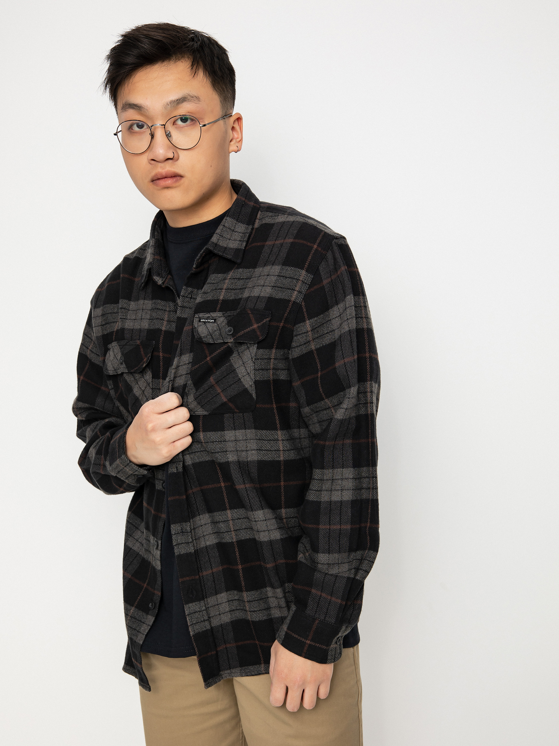 Košeľa Brixton Bowery Flannel (black/charcoal)