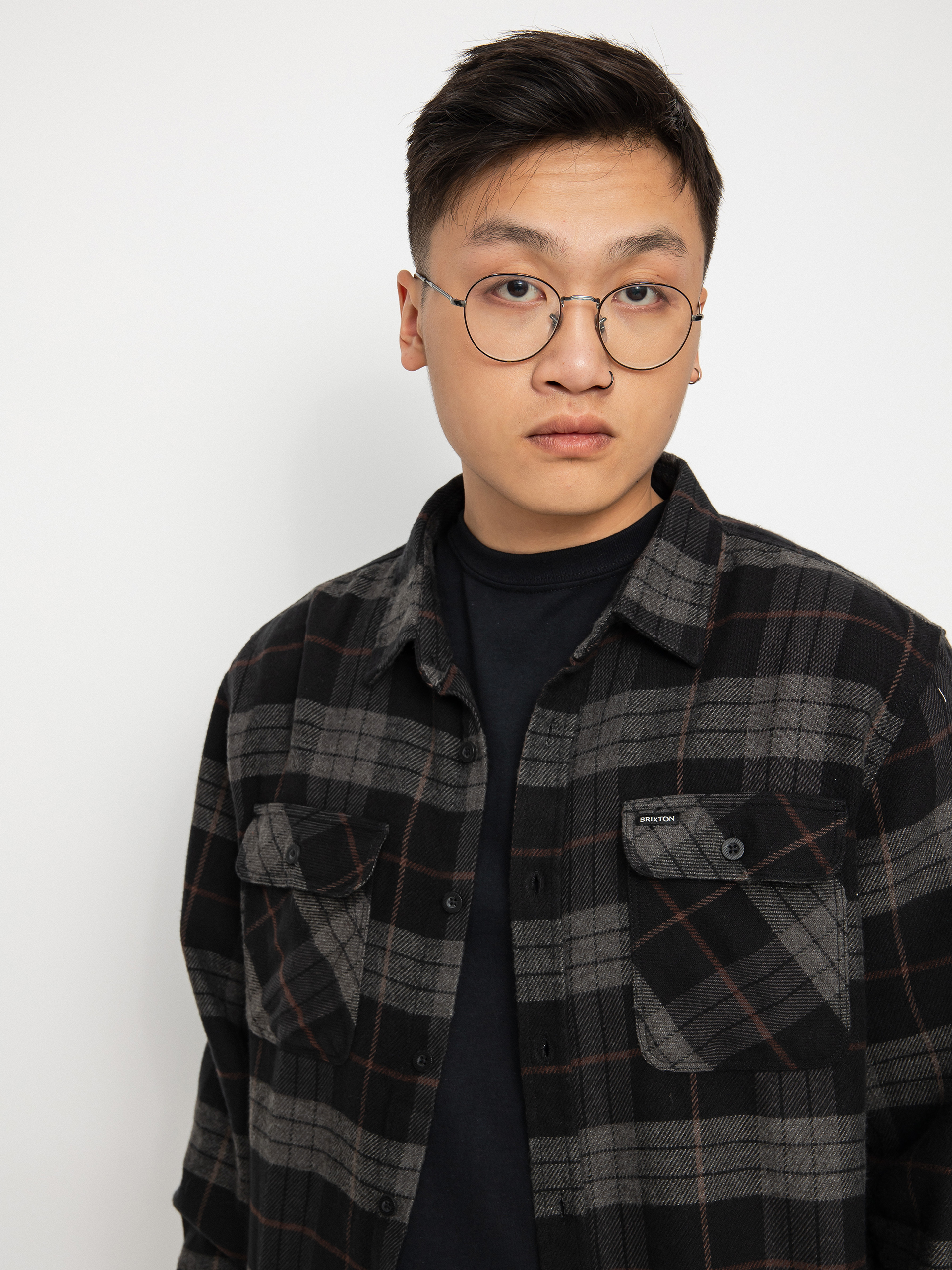 Košeľa Brixton Bowery Flannel (black/charcoal)