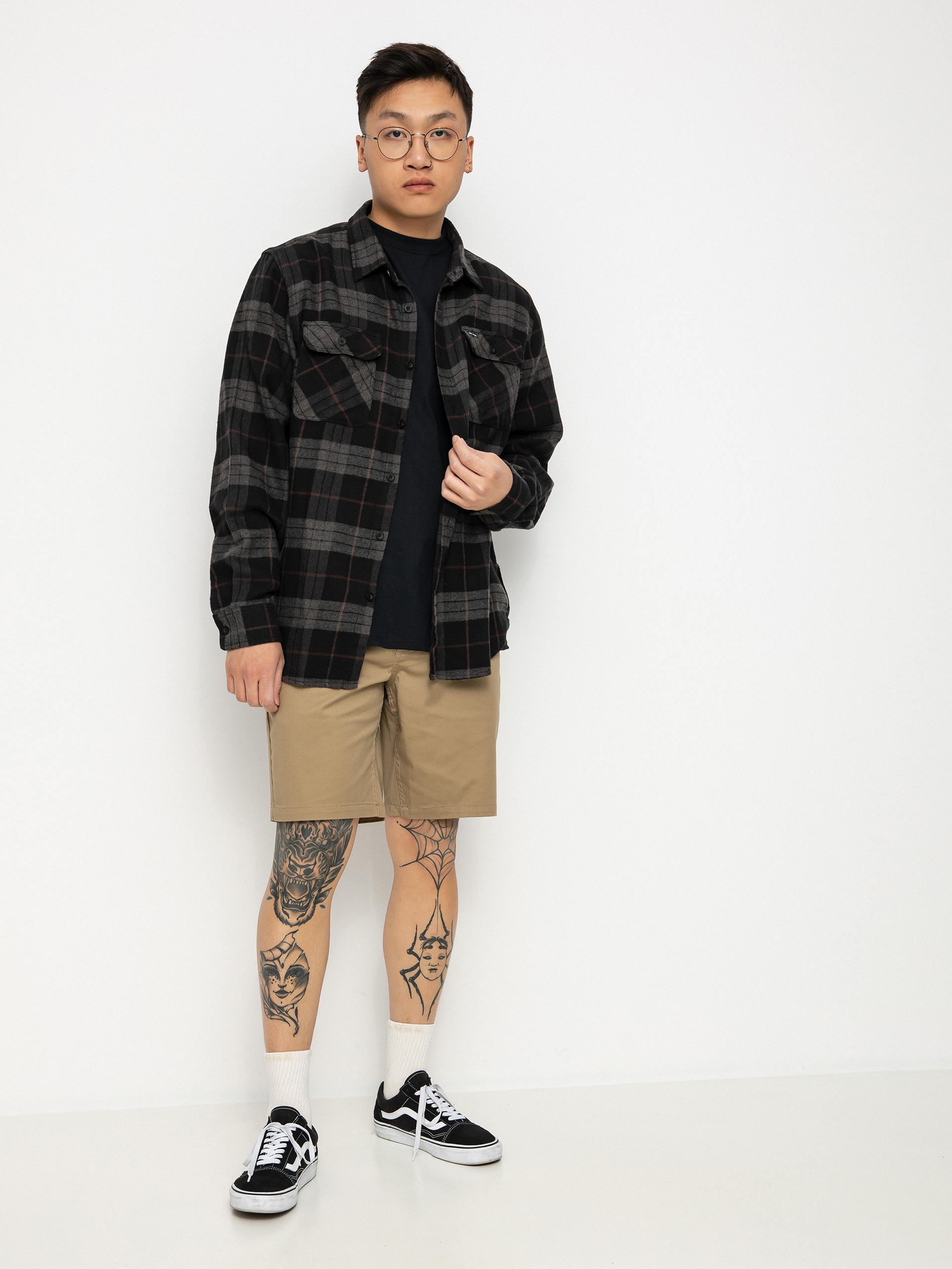 Košeľa Brixton Bowery Flannel (black/charcoal)