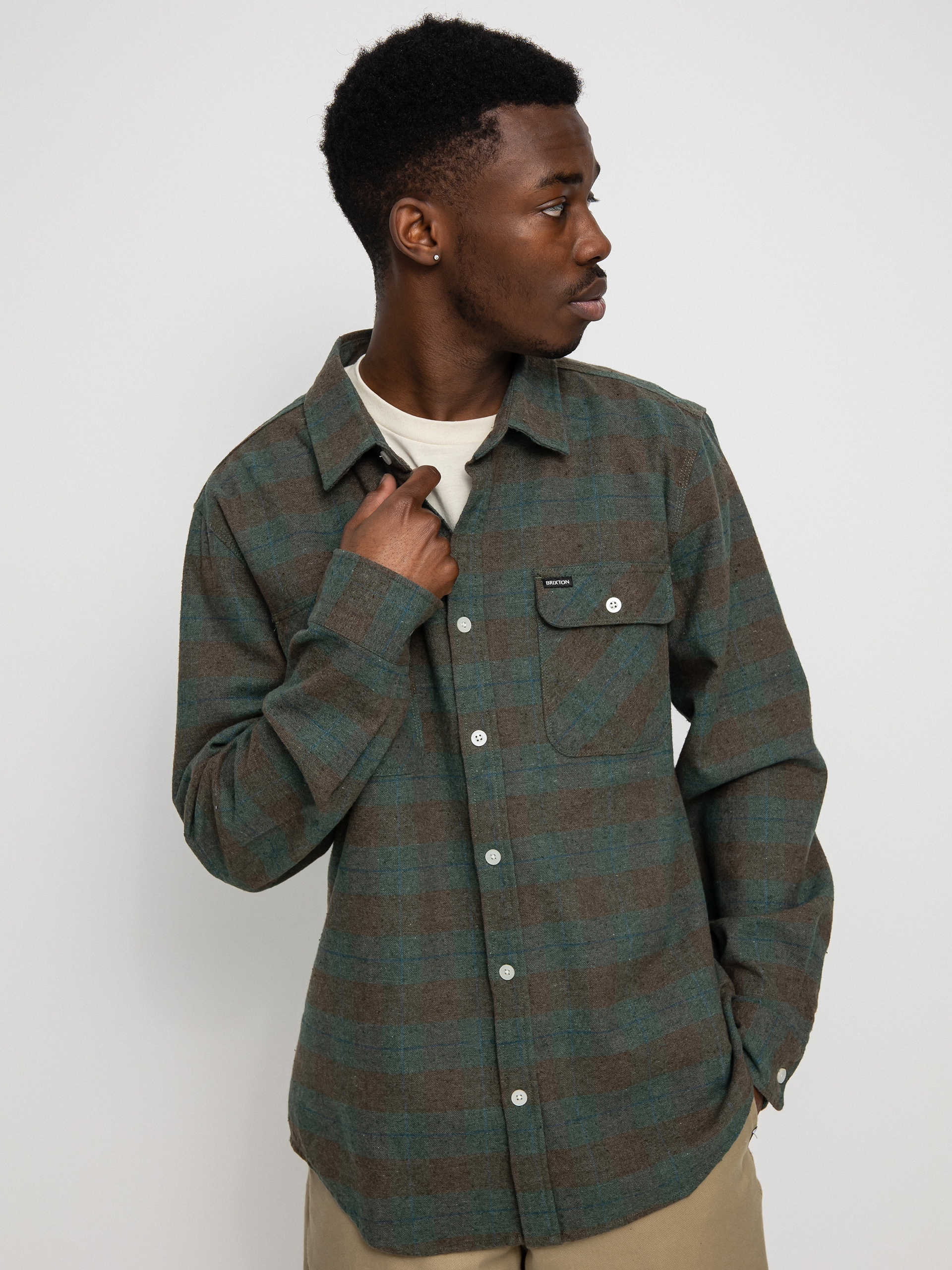Košeľa Brixton Bowery Flannel Ls (ocean)