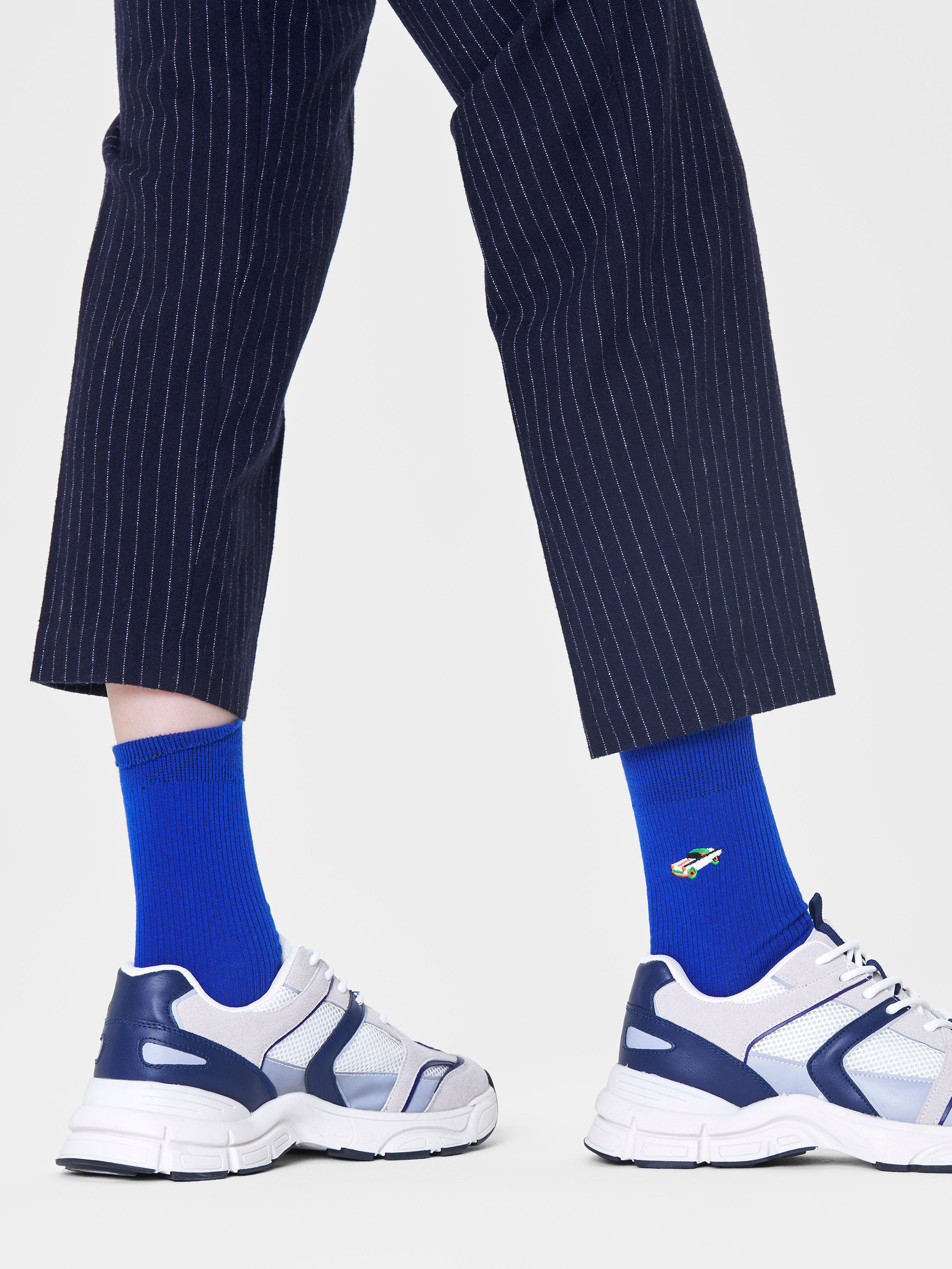 Ponožky Happy Socks Ribbed Embroidery Car (blue)