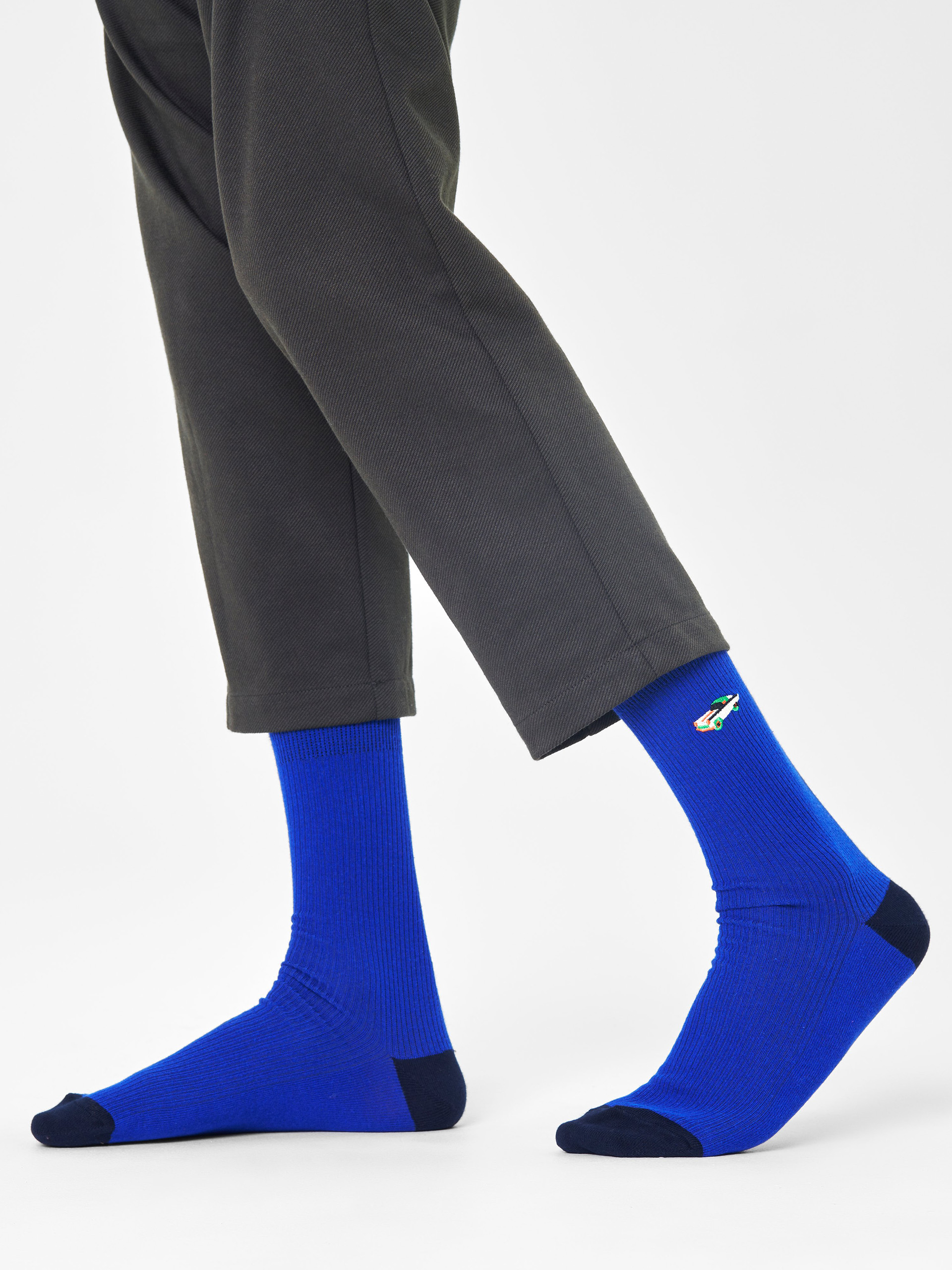 Ponožky Happy Socks Ribbed Embroidery Car (blue)