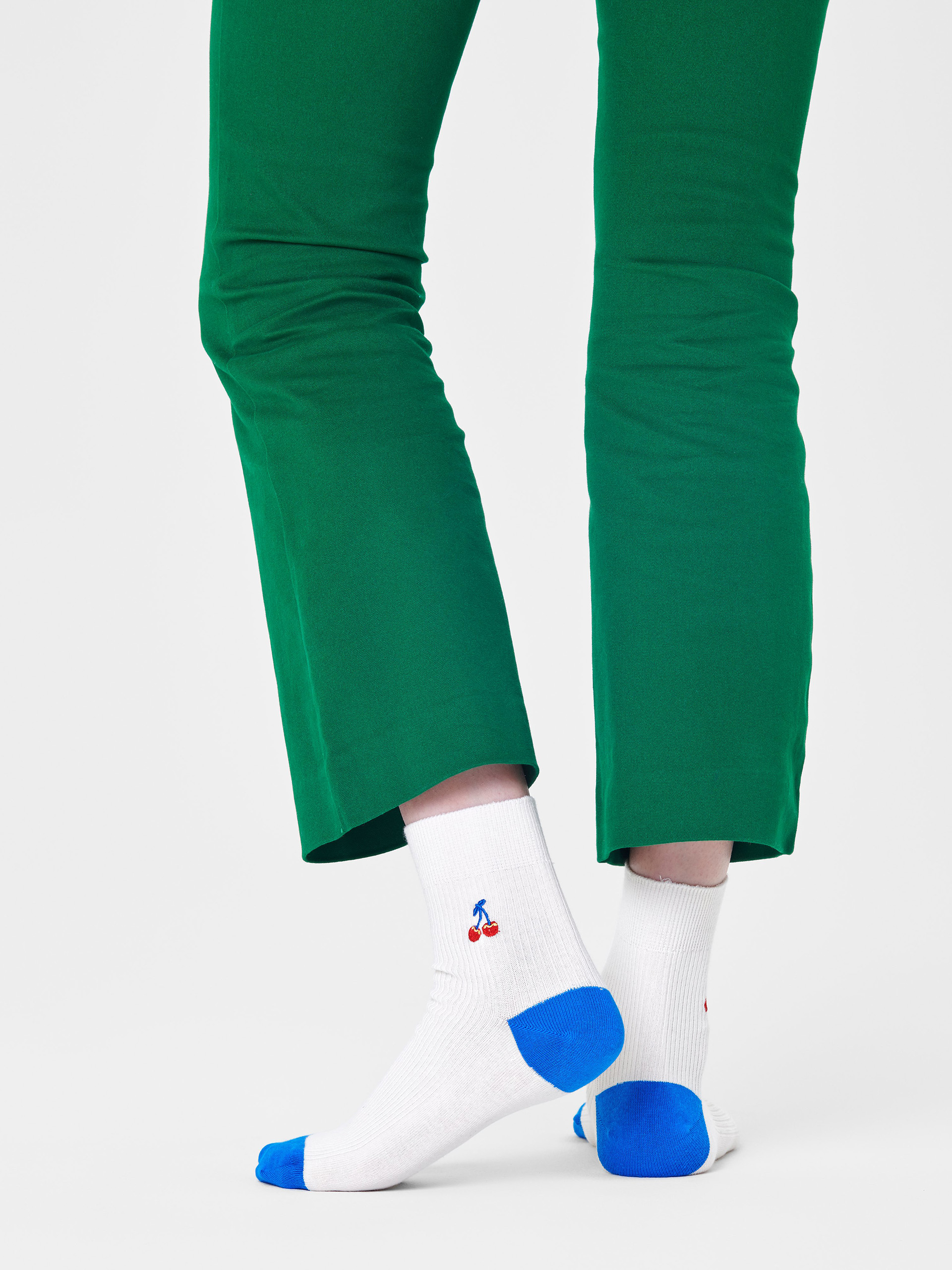Ponožky Happy Socks Ribbed Embroidery Cherry 1/2 Crew (white)