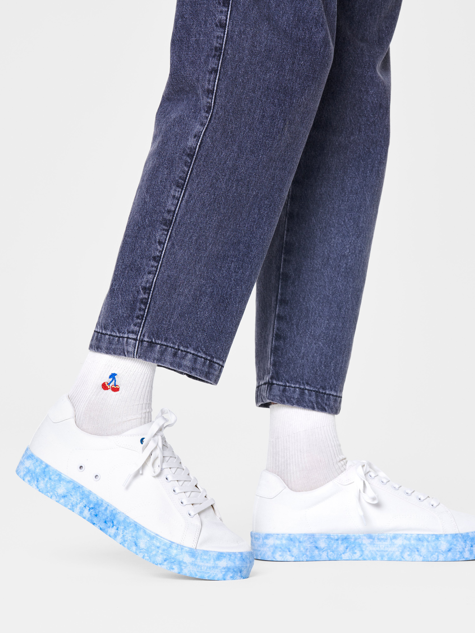 Ponožky Happy Socks Ribbed Embroidery Cherry 1/2 Crew (white)