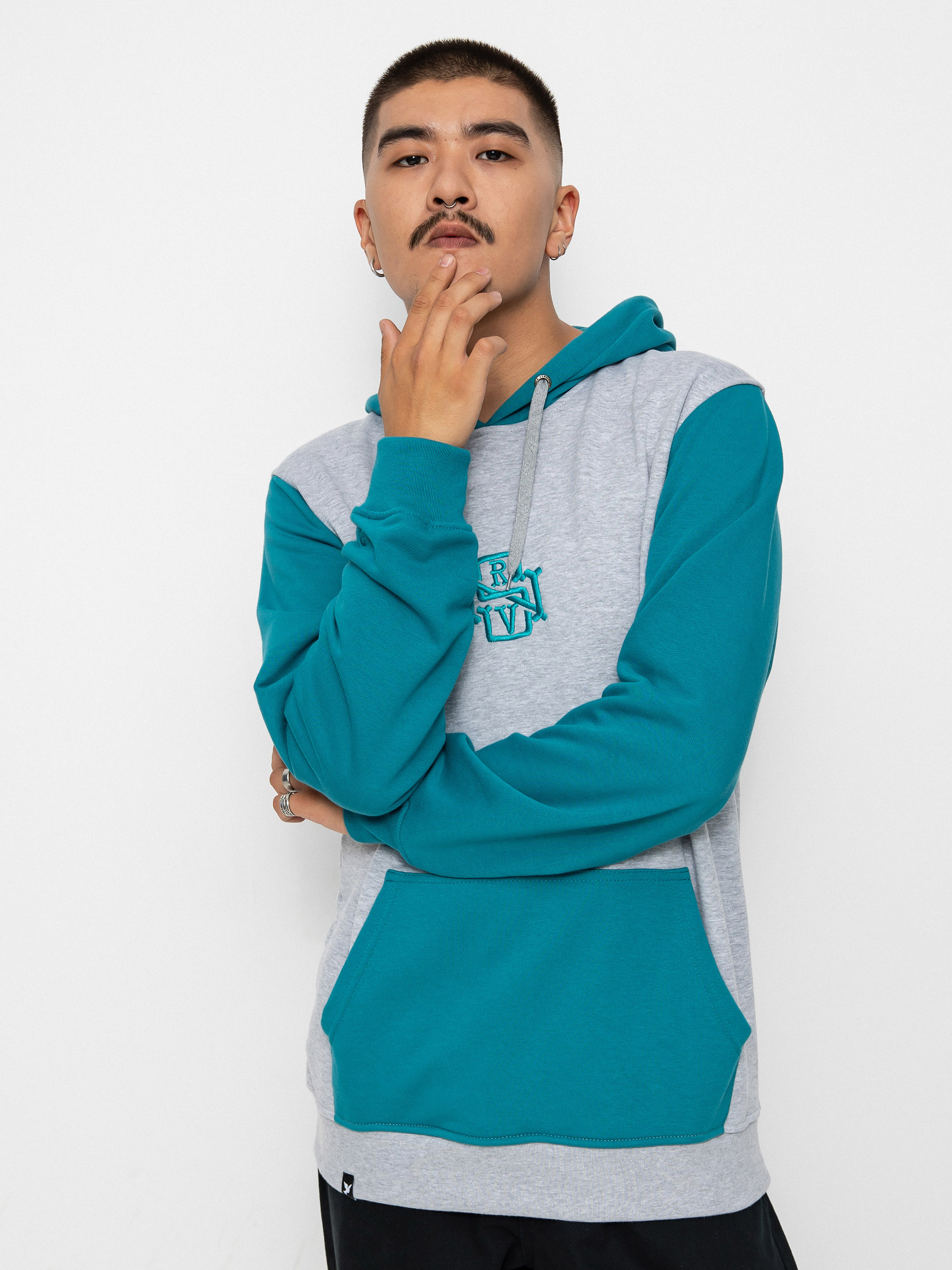 Mikina s kapucňou Nervous Initial HD (ocean grey)