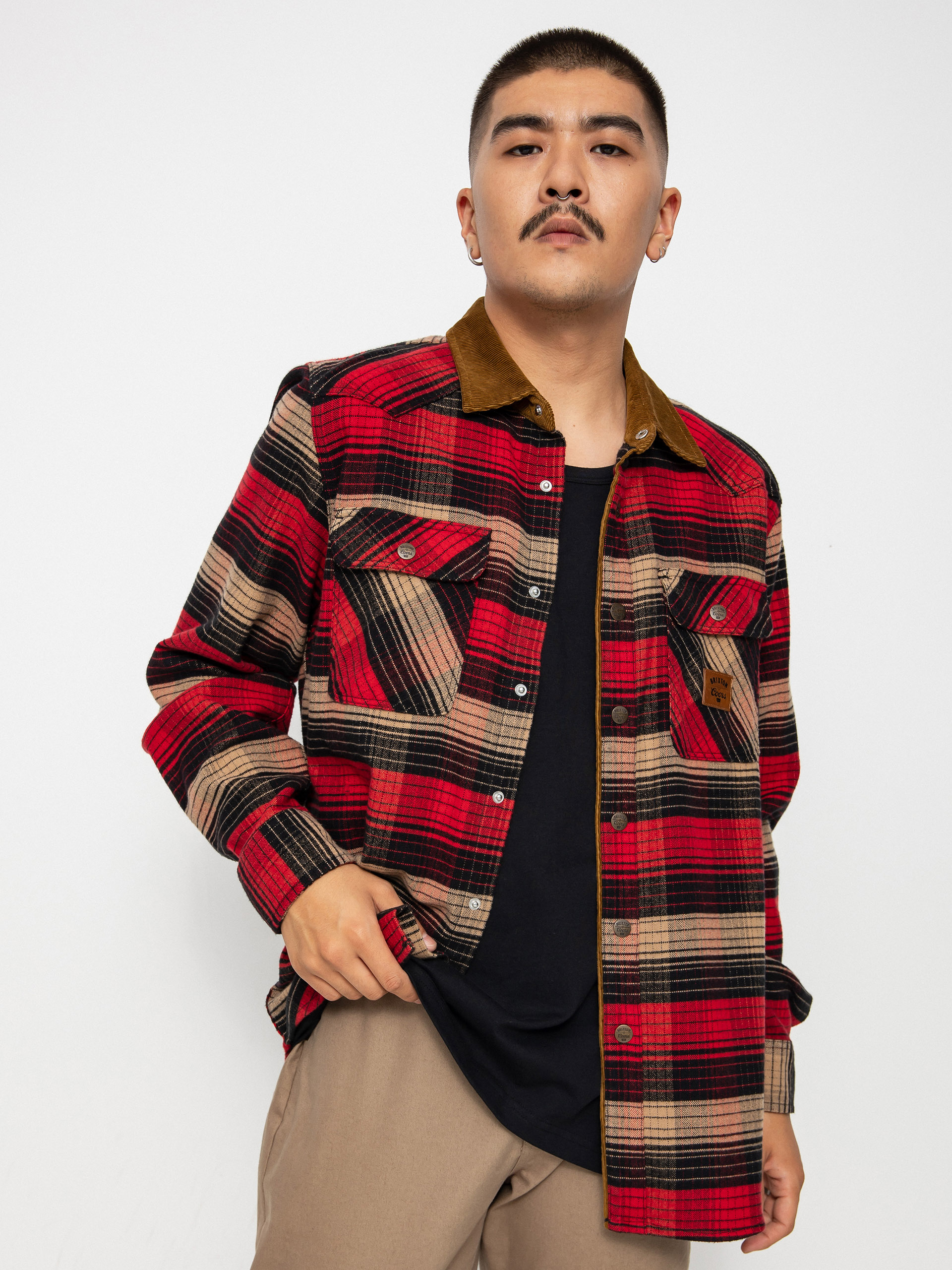 Košeľa Brixton Coors Bowery Stretch Flannel Ls (banquet red/brown)
