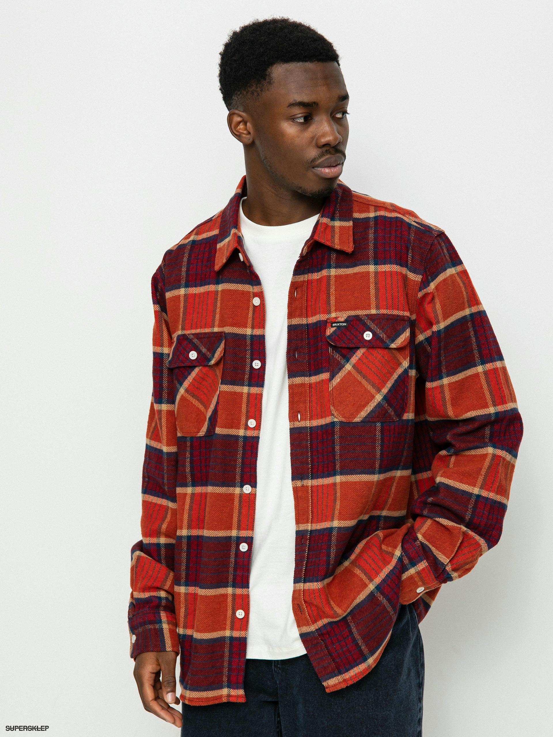 Košeľa Brixton Bowery Flannel Ls (mahogany/burnt henna/mars red)