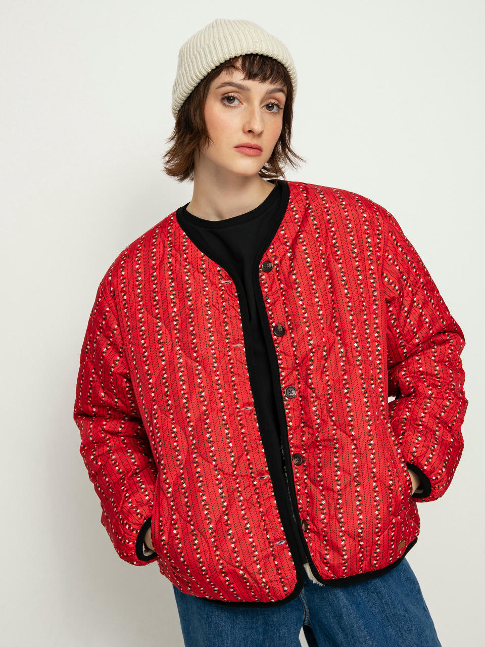 Bunda Brixton Sherpa Reversible Padded Wmn (mars red praire floral)