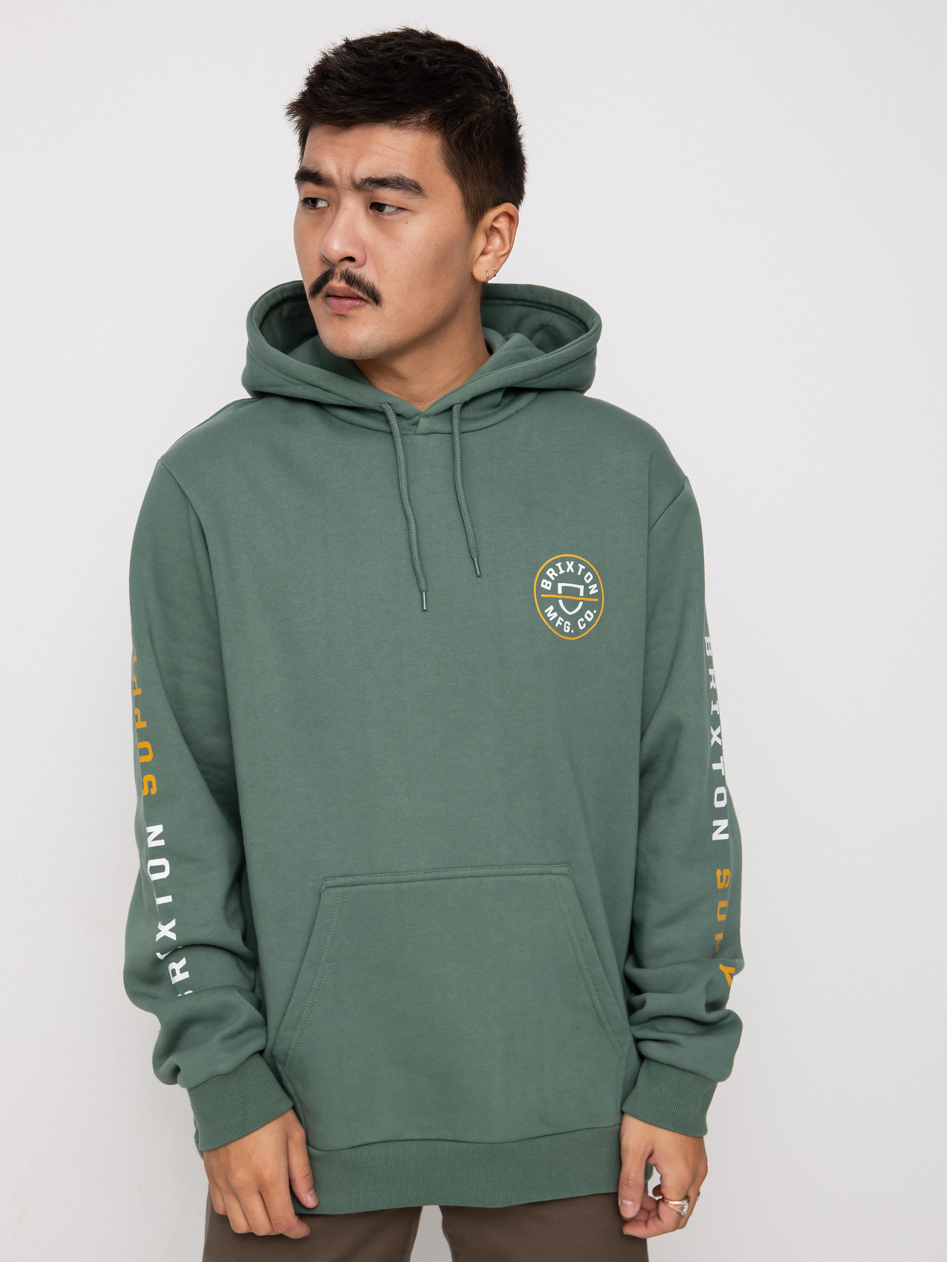 Mikina s kapucňou Brixton Crest HD (deep forest/bright gold/white)