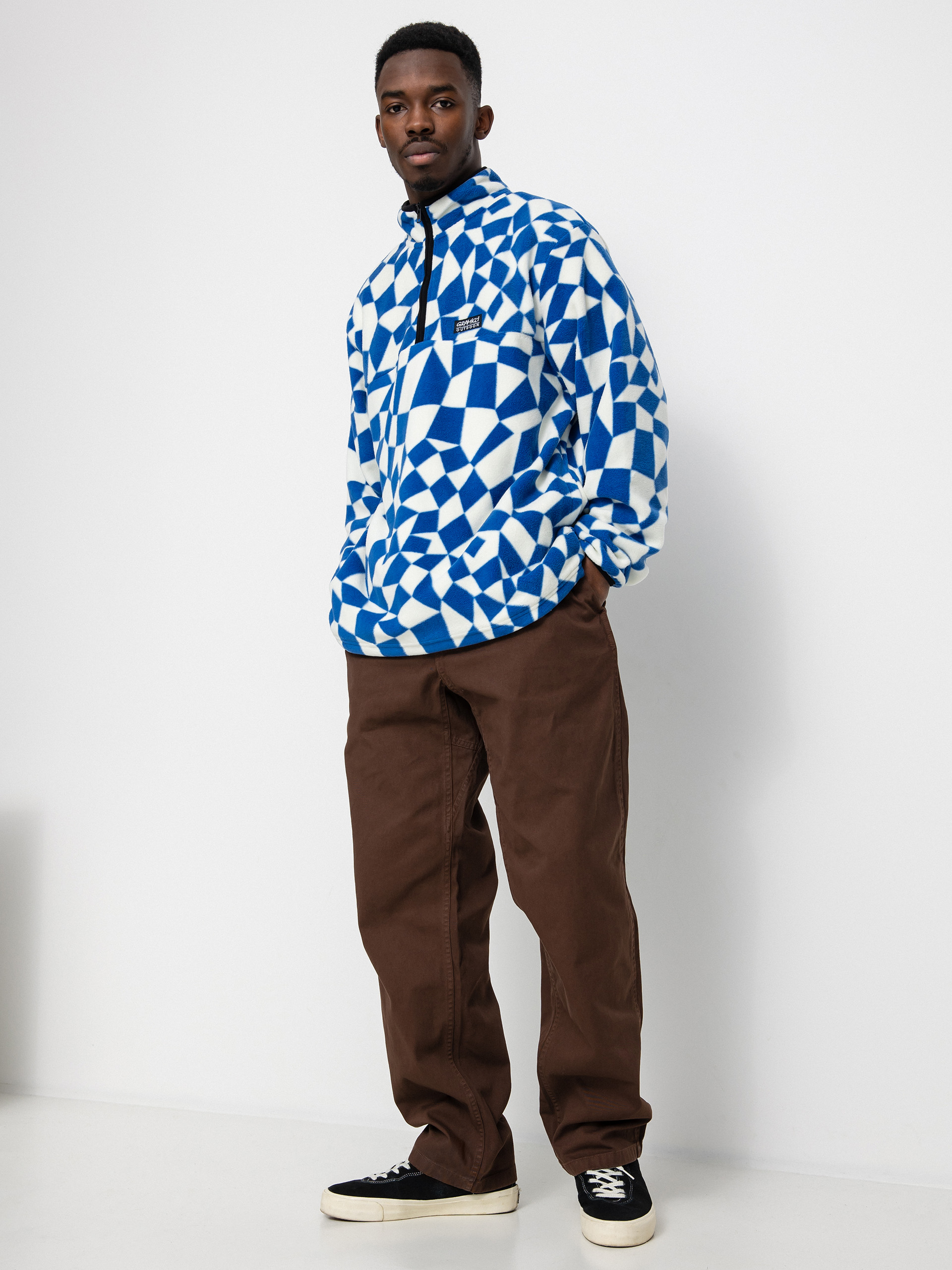 Pánsky Flisová mikina Gramicci Mock Neck (blue check)