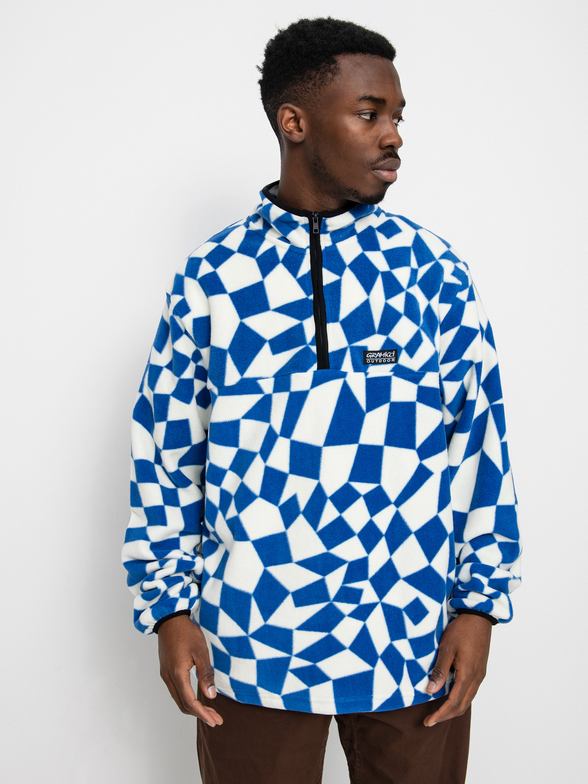 Pánsky Flisová mikina Gramicci Mock Neck (blue check)