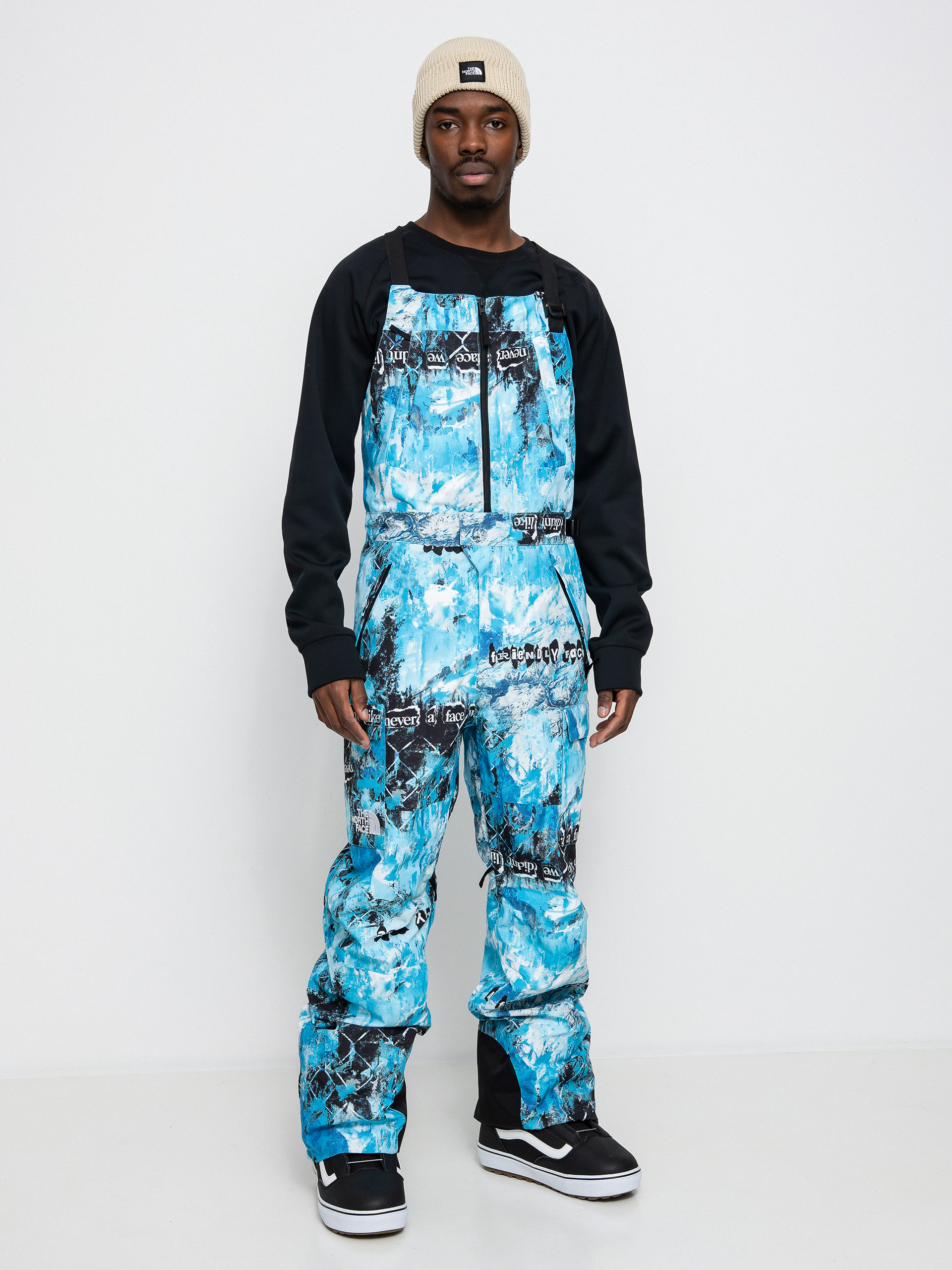 Pánske Snowboardové nohavice The North Face Printed Dragline Bib (norse blue/cole navin/never a face print)
