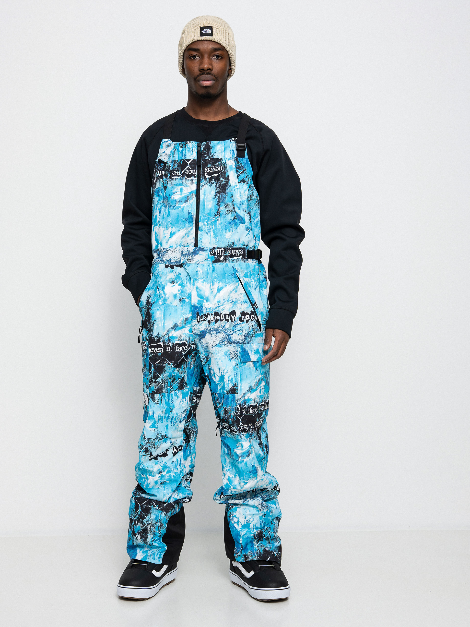 Pánske Snowboardové nohavice The North Face Printed Dragline Bib (norse blue/cole navin/never a face print)