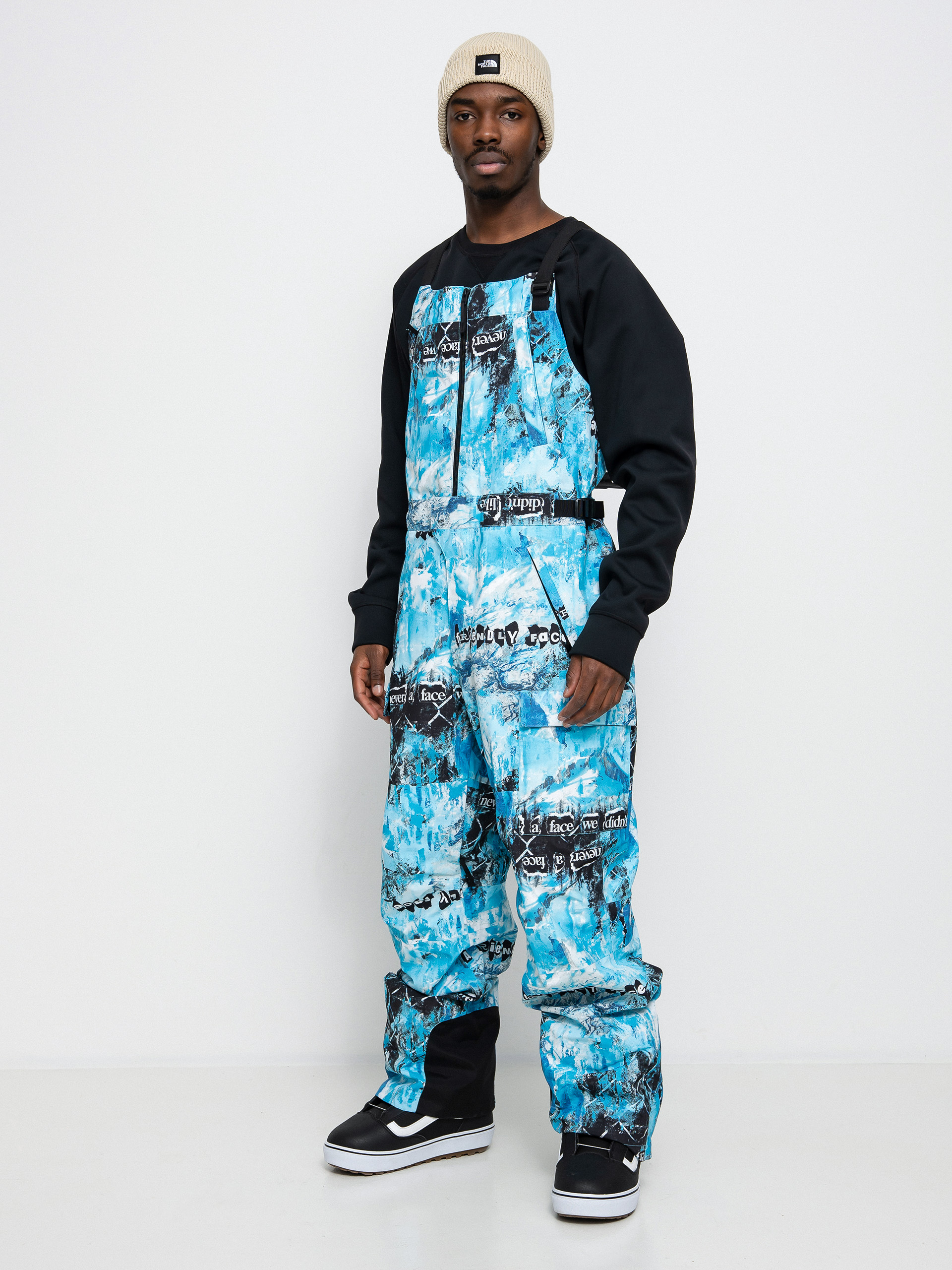 Pánske Snowboardové nohavice The North Face Printed Dragline Bib (norse blue/cole navin/never a face print)