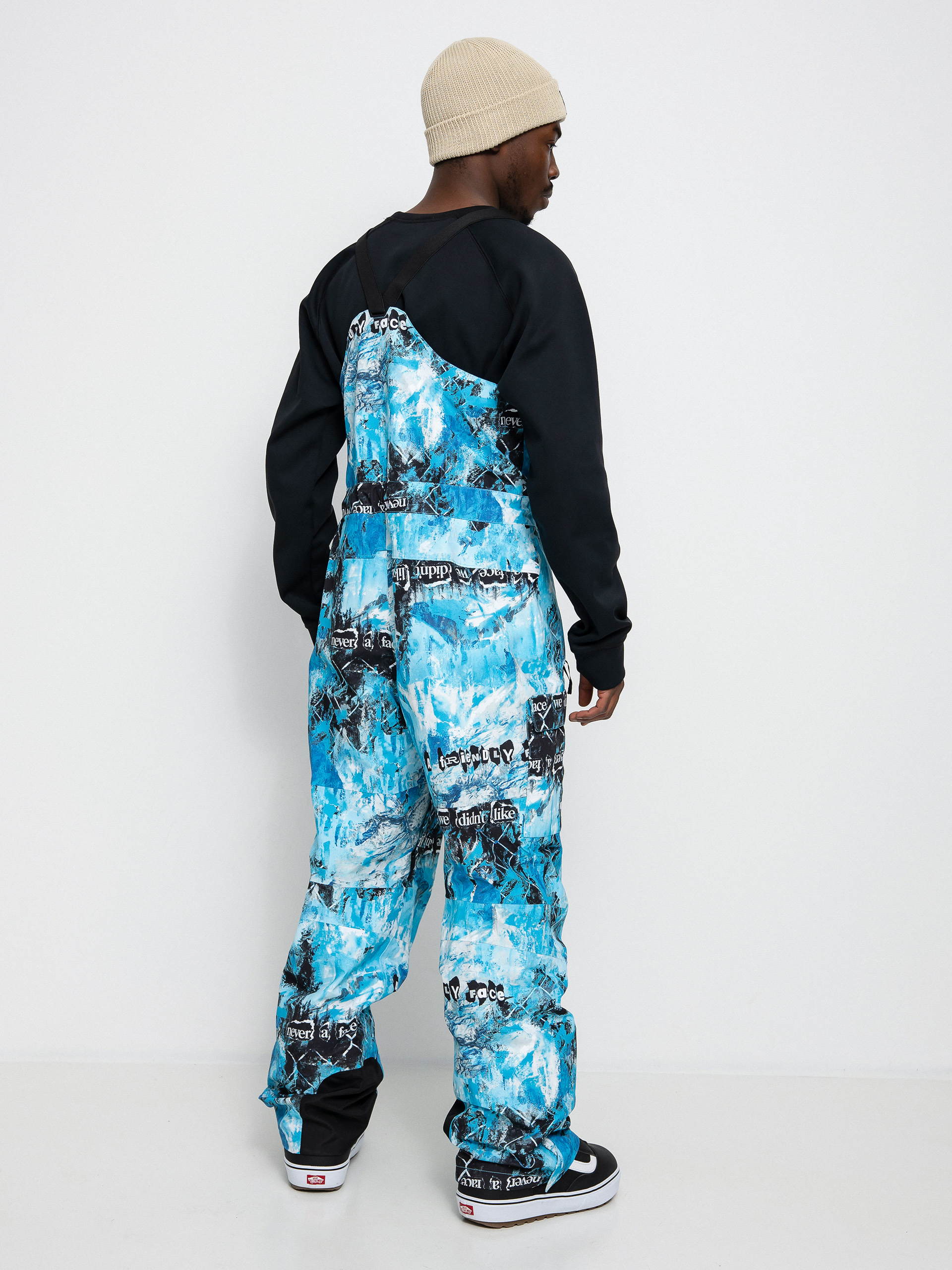 Pánske Snowboardové nohavice The North Face Printed Dragline Bib (norse blue/cole navin/never a face print)