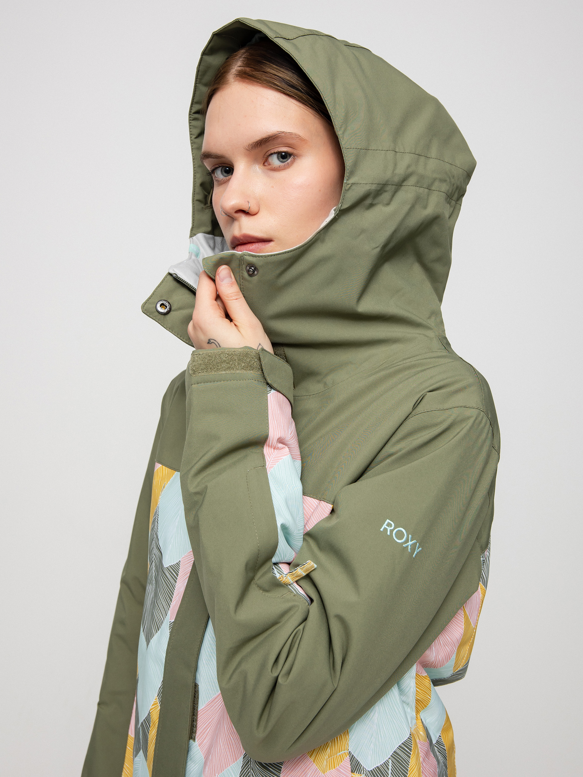 Dámska Snowboardová bunda Roxy Galaxy Print Block (deep lichen green la palmeraie)