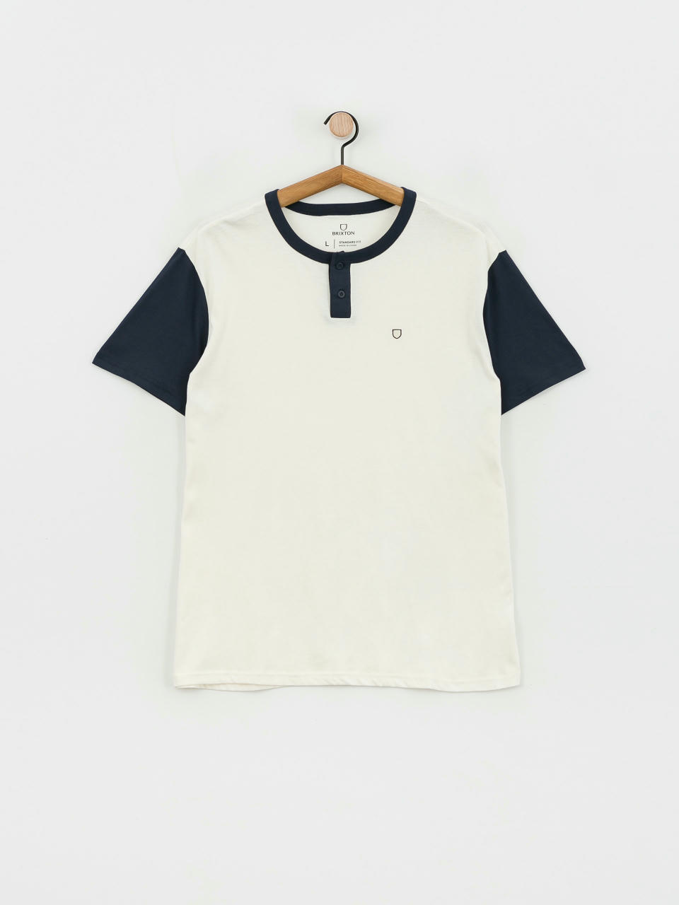 Tričko Brixton Shield Baseball Henley Kn (off white/navy)