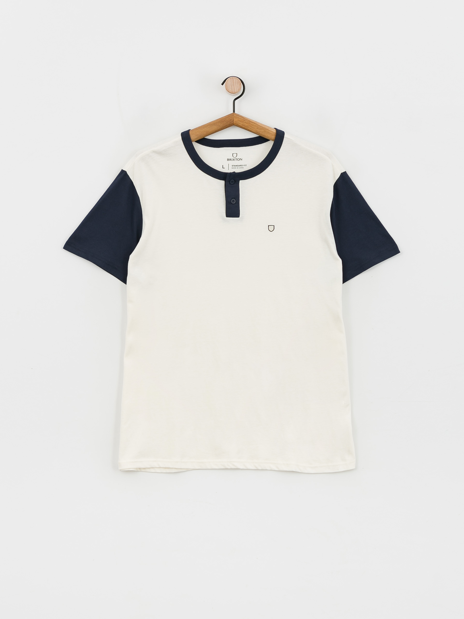 Tričko Brixton Shield Baseball Henley Kn (off white/navy)