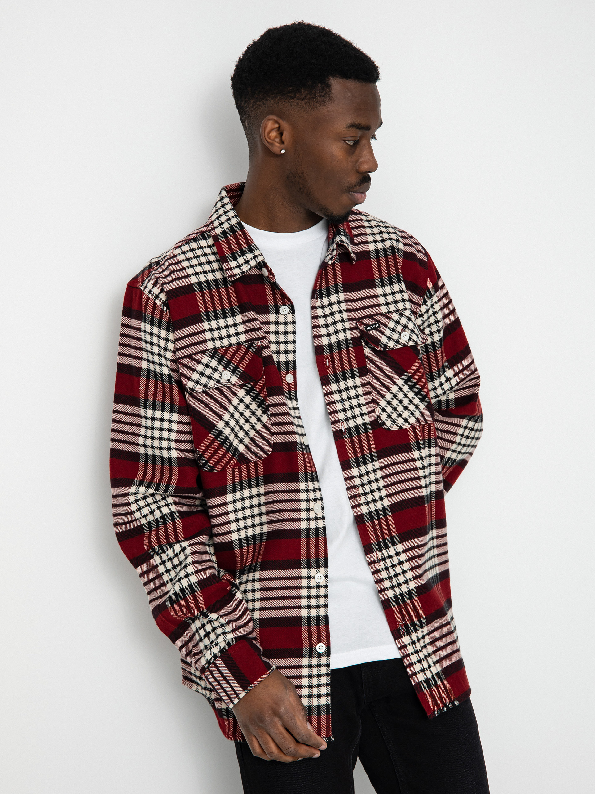Košeľa Brixton Bowery Flannel Ls (isalnd berry/whitecap/black)