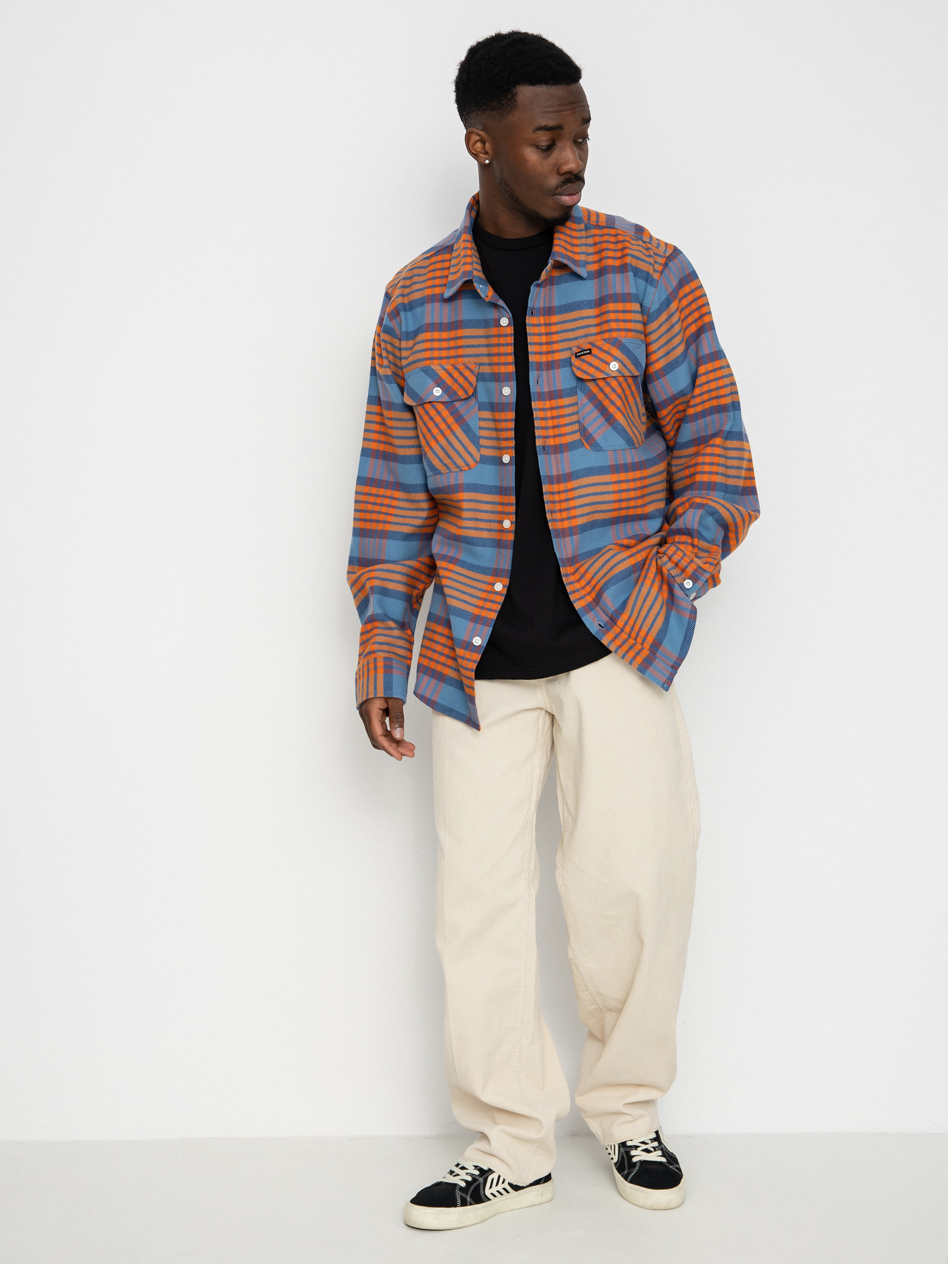 Košeľa Brixton Bowery Flannel Ls (blue heaven/paradise orange/pa)