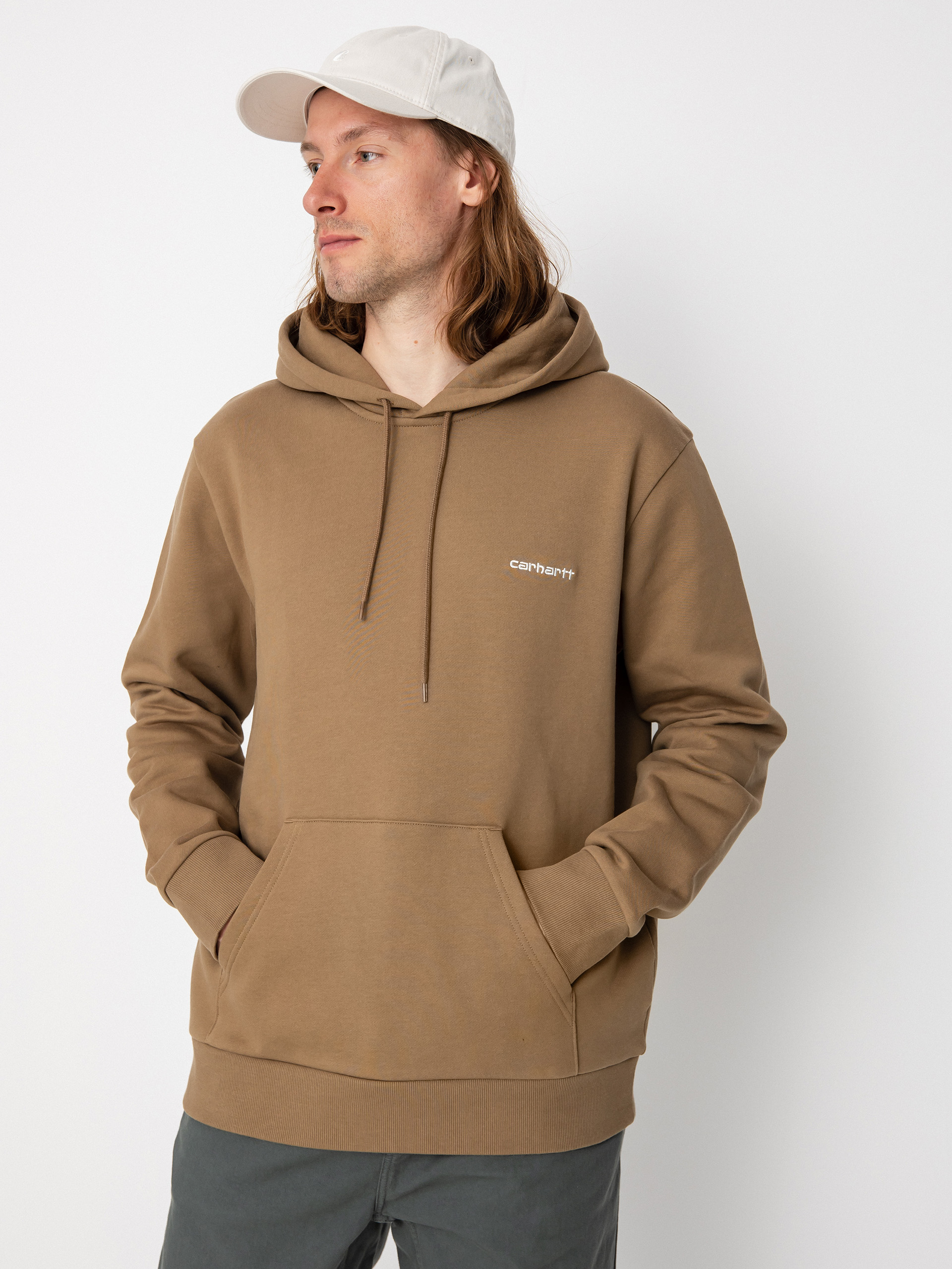 Mikina s kapucňou Carhartt WIP Script Embroidery HD (buffalo/white)