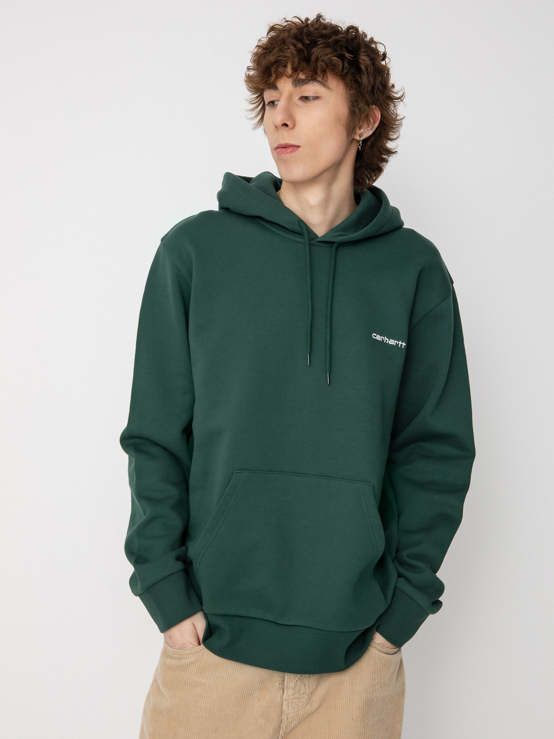 Mikina s kapucňou Carhartt WIP Script Embroidery HD (treehouse/white)